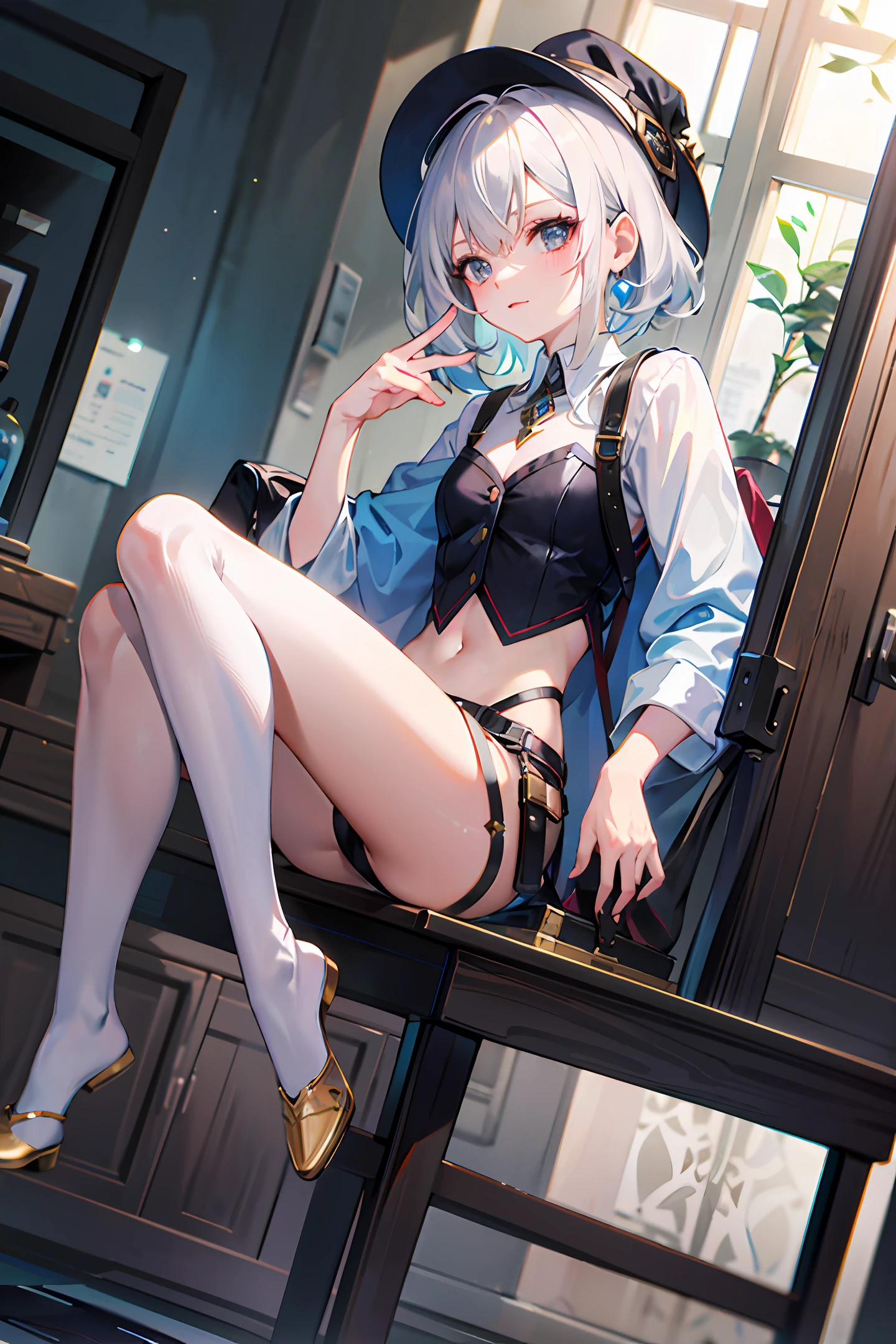 Anime character: white-haired witch, black holster