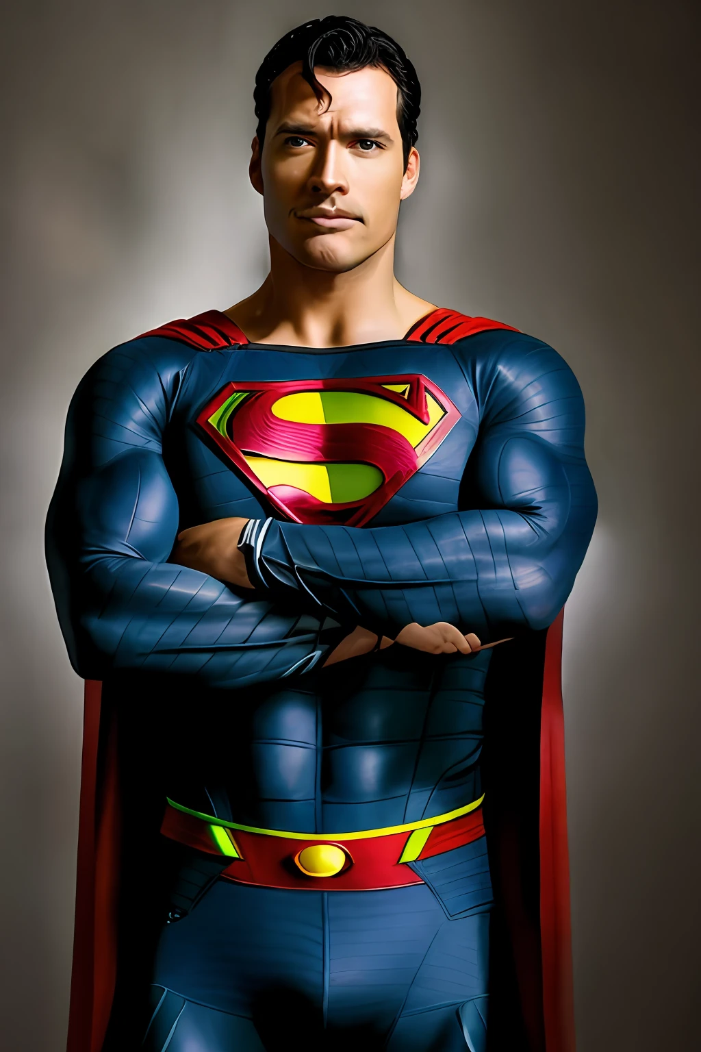 Um homem com uma fantasia de Superman posando para uma foto, pose do super-homem, Justin Hartley como Superman, Super-homem, Herry Cavill, Henrique Cavill!!!, Traje do Superman, Henrique Cavill, superhero body, Tom Hanks como Superman, Dwayne Johnson como Superman, super foto realista, Nicholas Cage como Superman, Nicolas Cage como Superman, henry cavill is a greek god, super hero, sem texto