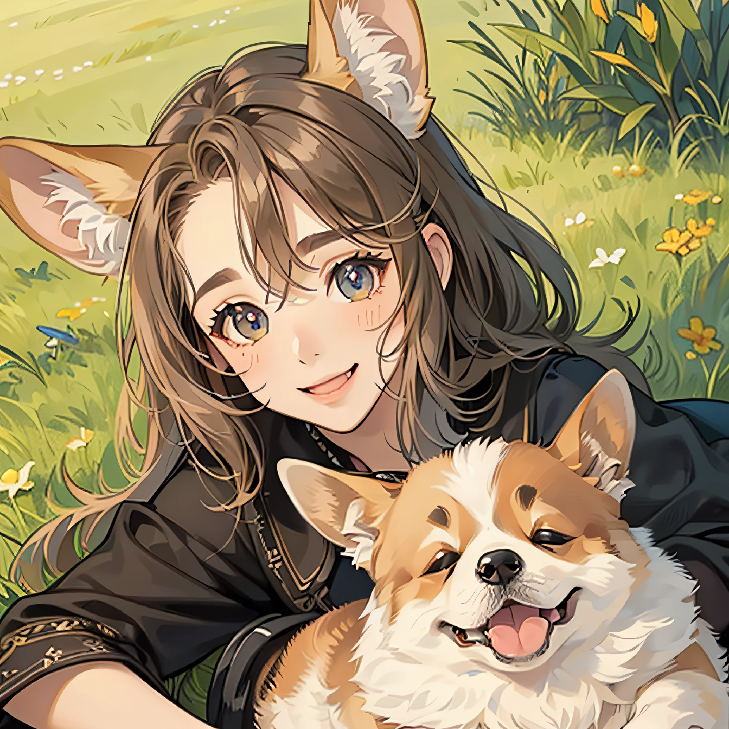 (1corgi in:1.3), solo, (((very highly detailed face)))), ((very detailed eyes and faces)))), beautiful finely detailed eyes, very highquority Body parts, super cute smile, super highly beautifu grassland, --auto