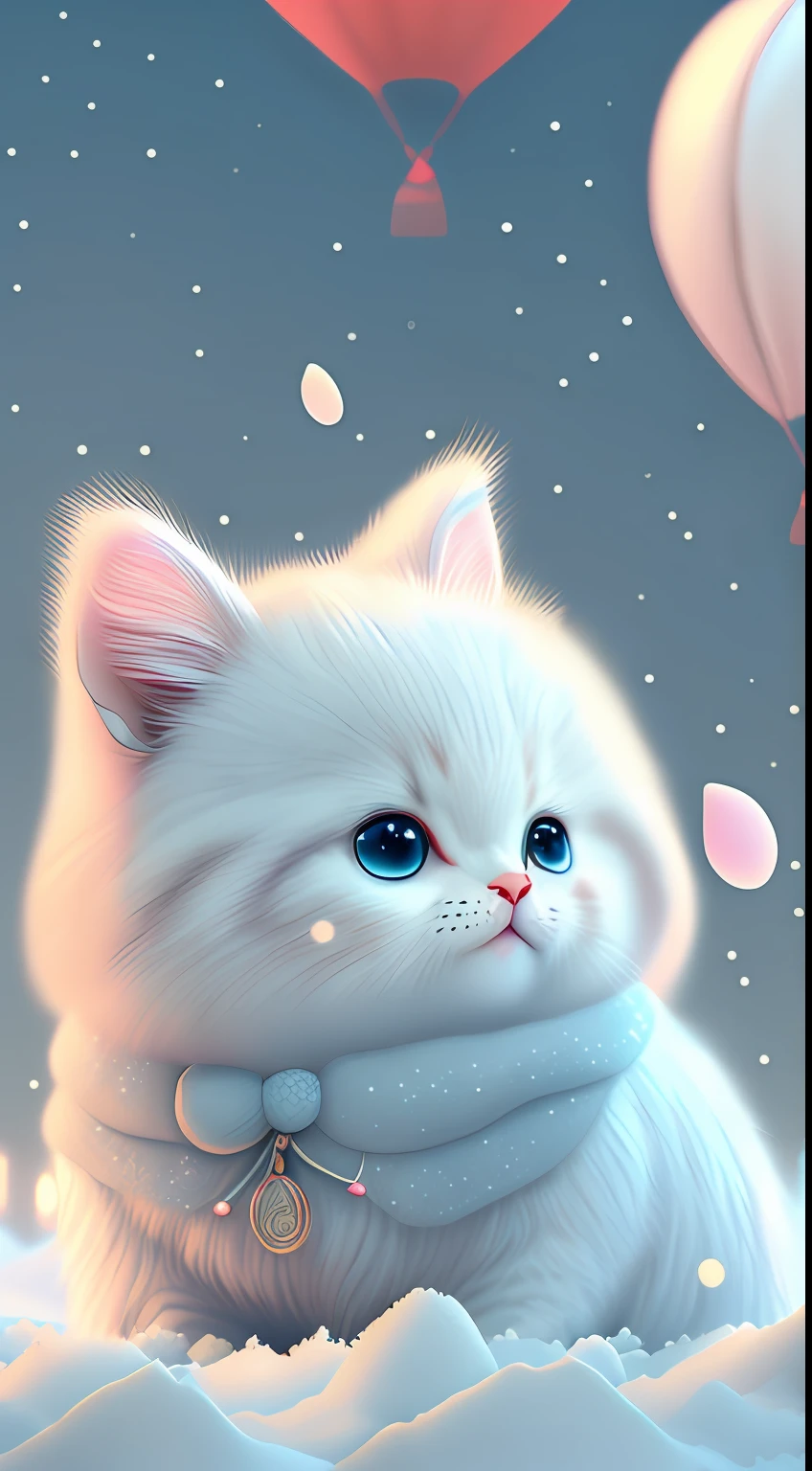 In this ultra-detailed CG art，Cute kittens surrounded by ethereal balloons，laughingly，blingbling，red colour，Best quality at best，A high resolution，Complicated details，fanciful，cute animal，Funny，Open-mouthed！！！，laughingly！！，To the right！！！