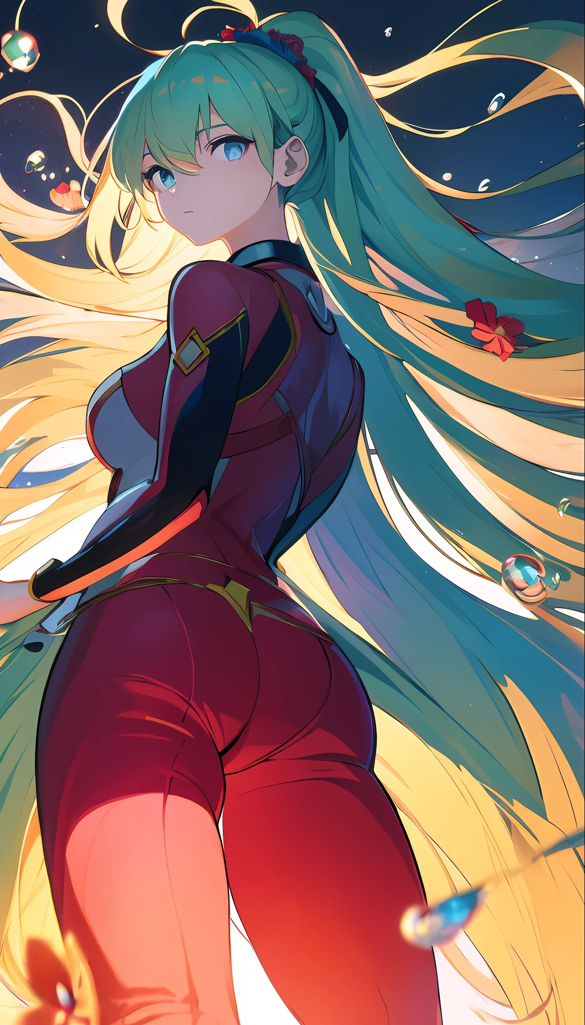 (masterpiece), (best quality), (ultra detailed),(disheveled hair),(illustration), (1girl), (Fashionable clothing), standing, Fashion model, looking at viewer, (interview), (simple background),beautiful detailed eyes, delicate beautiful face, Floating,(high saturation),(colorful splashes),colorful bubble,(shining), focus on face,  ponytail, kamisato ayaka, light blue hair, bangs, hair ring, floating flowers, floating hairs, (shining), best lighting, best shadow,