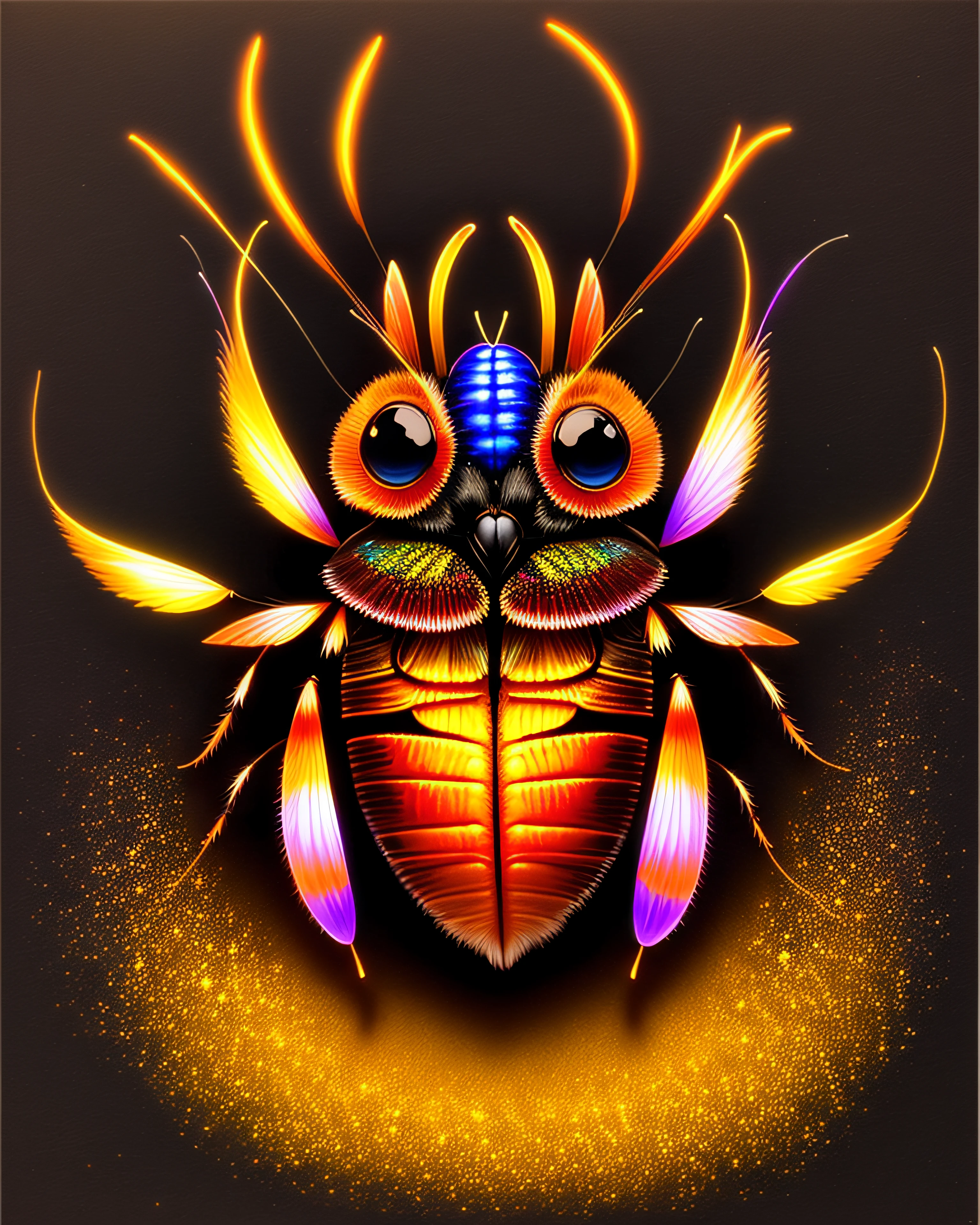 a painting of a colored cockroach on a black background,, breathtaking rendering, within a radiant connection, inspired by Kinuko Y. Craft,, magical elements, kitten icon, wow, is beautiful, casting a multi colorful spell, bright flash, flash