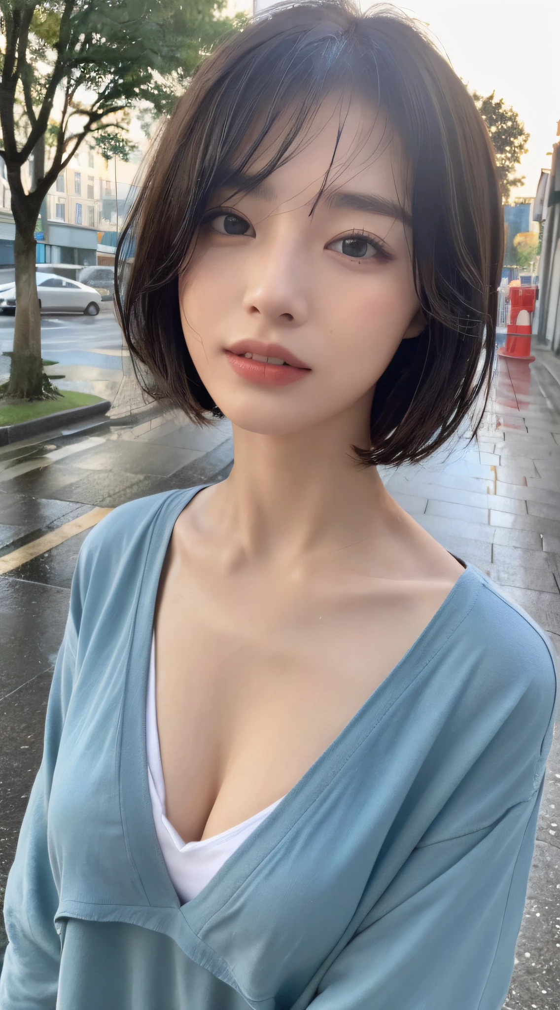 ((the highest quality、8K、A masterpie:1.3))、focus:1.2、Perfect Body Beauty:1.4、ass:1.2、((Layered haircut、s chest:1.2))、(wet clothing:1.1)、(wet rainy、street:1.3)、Bando Dress:1.1、highly detailed facial and skin textures、delicated eyes、Double eyelidd、Whitened skin、hair long、topless,