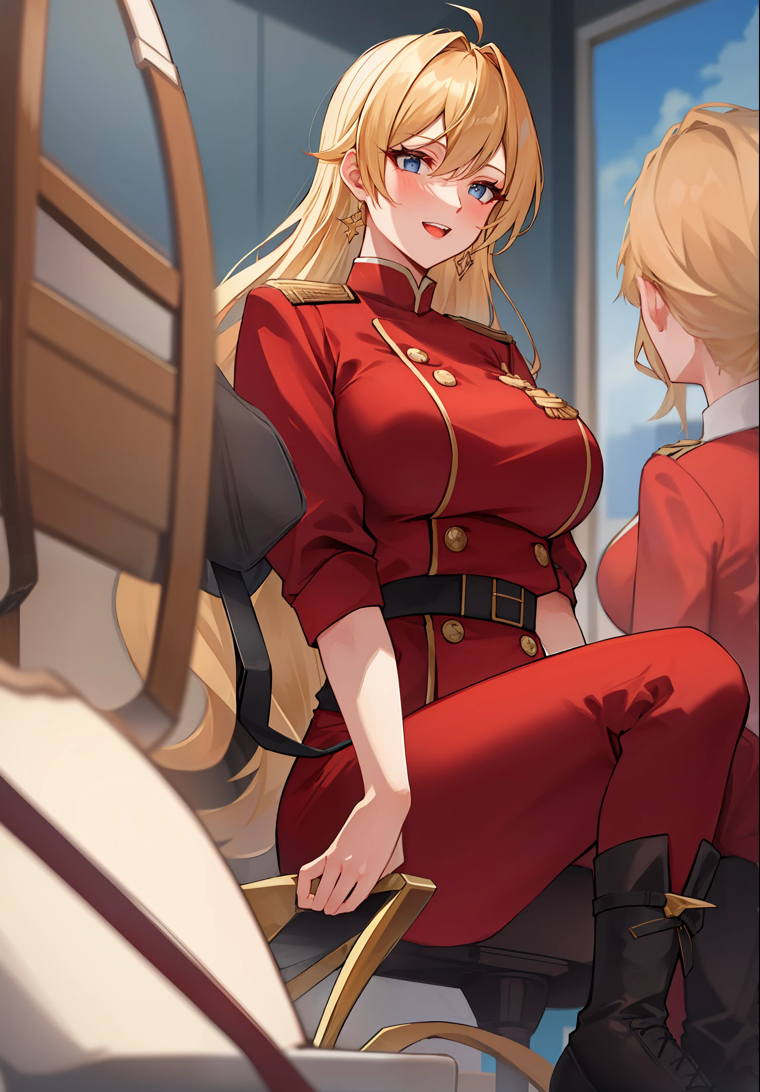 26-year-old Gaelic blonde chamaba with geandes breasts and red uniform