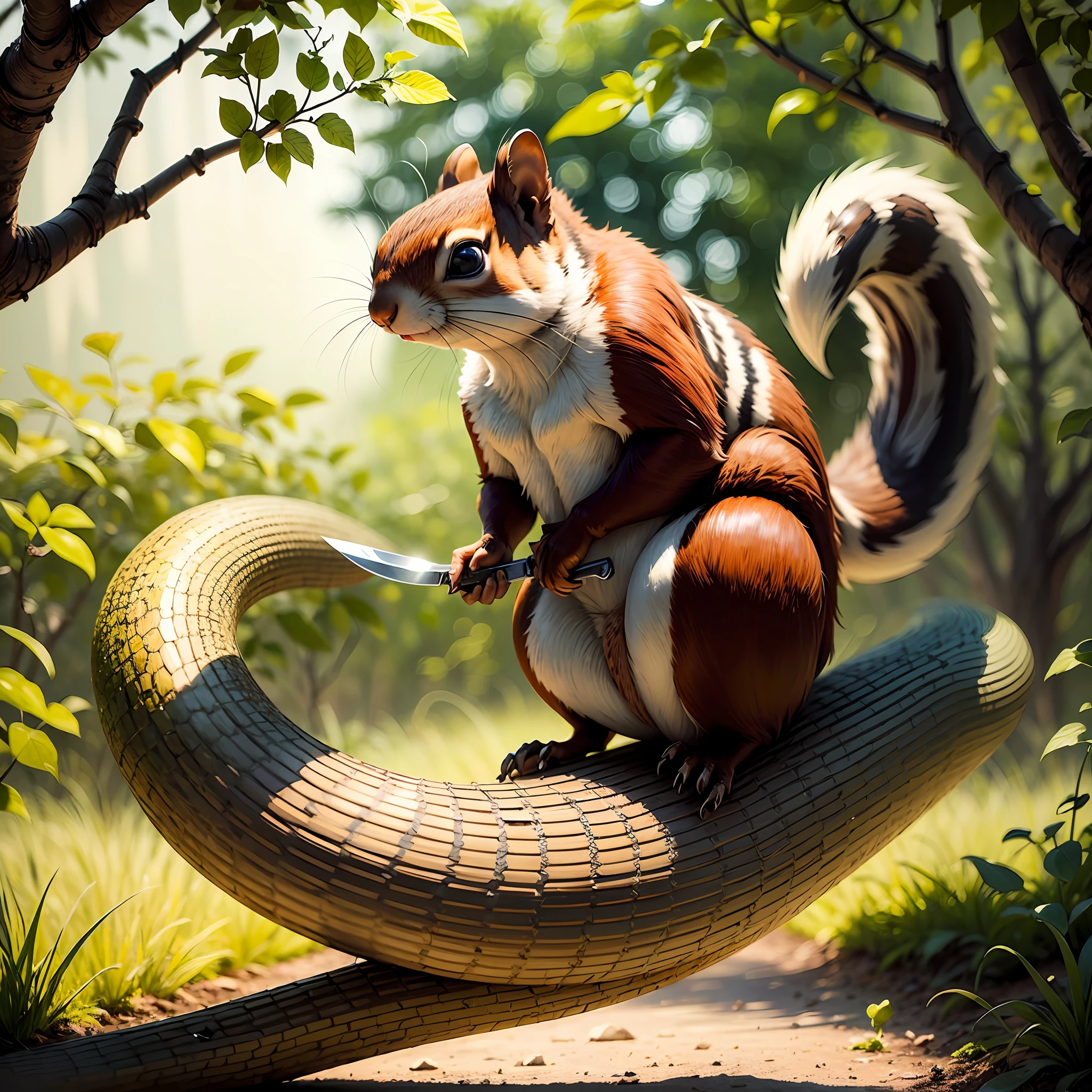 A squirrel mounted on a snake with a knife in hand has to be a little more realistic --auto