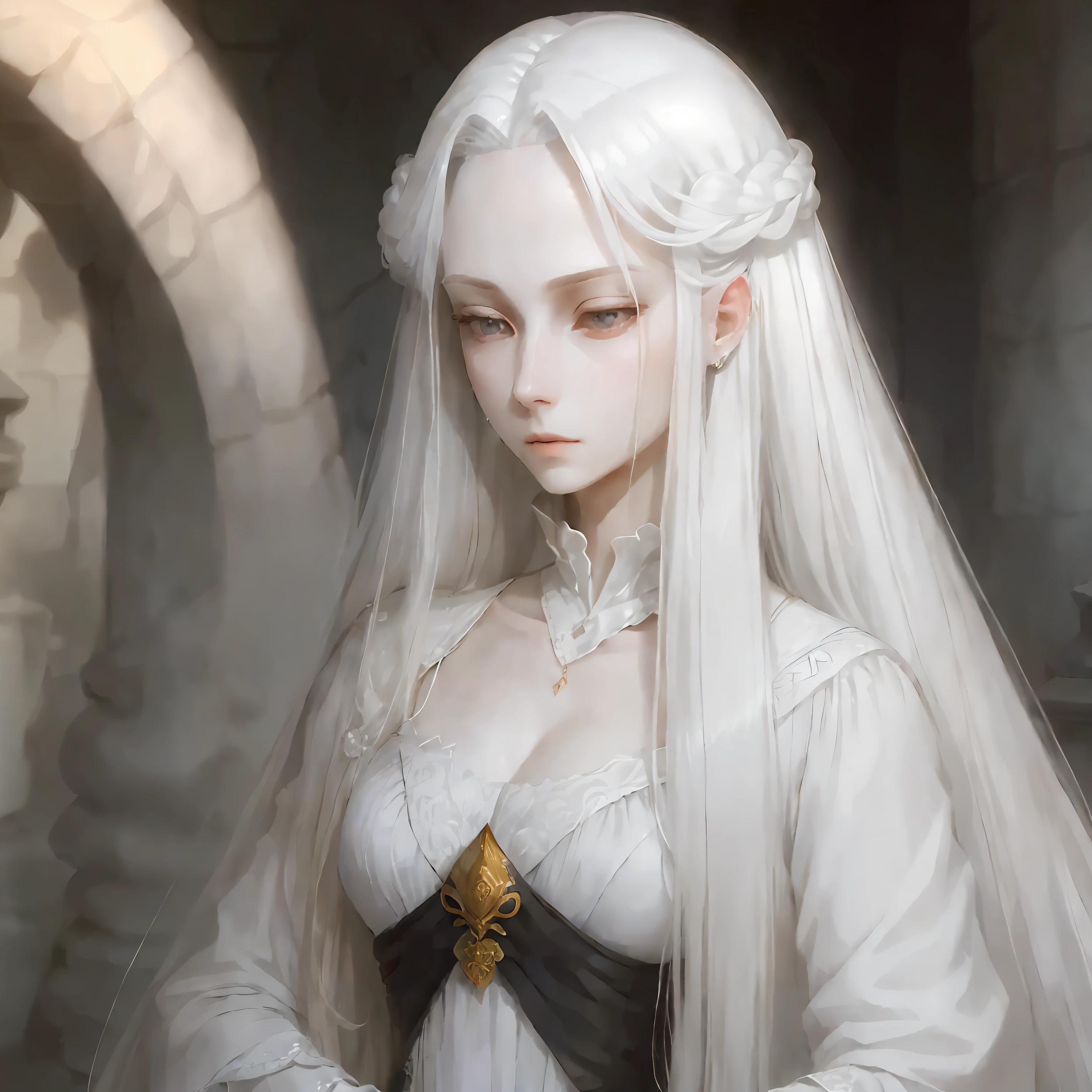 long  white hair，Royal sister，White-colored skin， --auto