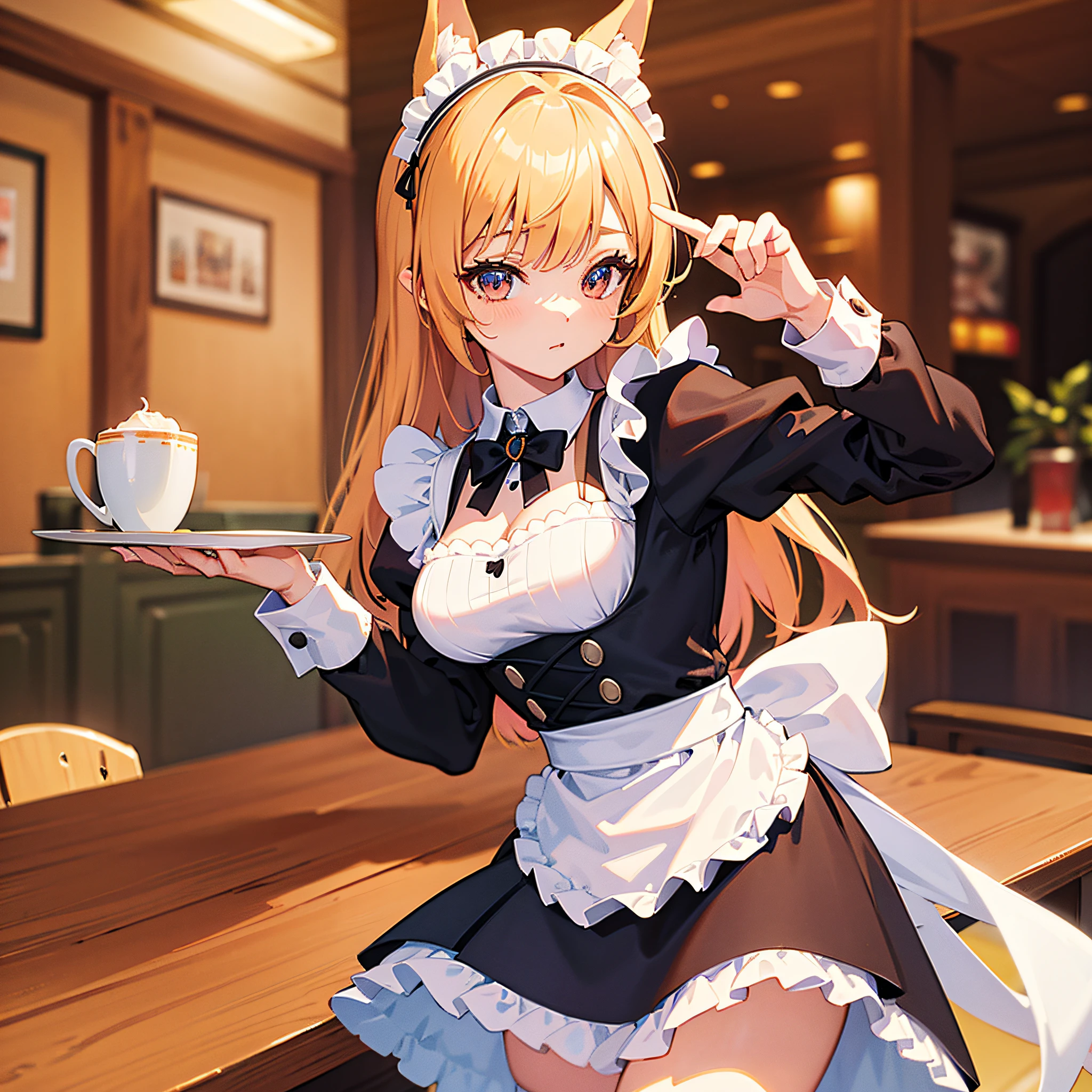 （Ultra-detailed background，detailedbackground），absurderes，A high resolution，ultra - detailed，Extremely detailed anime style cute animal-eared girl wearing a maid costume in a café --auto