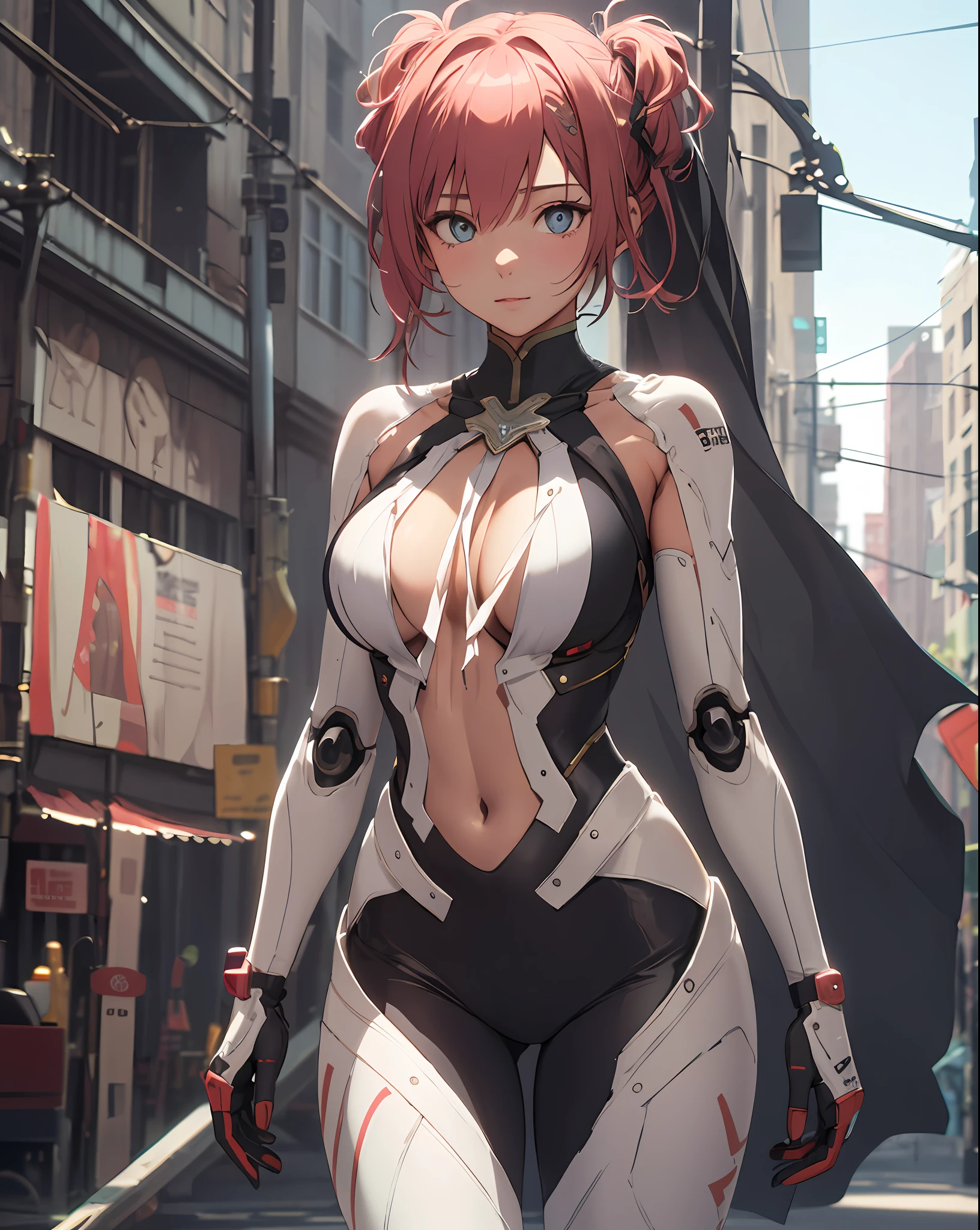 1girl,large breasts, 
outdoors,cityscape, street,standing,cowboy shot, 
((plugsuit)), ((mechanical arms)),
solo , BREAK, 1girl, solo, looking at viewer, (young cute beautiful 18-year-old girl:1.4), 3d face, beautiful girl, Beautiful face, pretty, girlface, kpop idol, supermodel, stunning innocent symmetry face, perfect body, medium breast, slim waist, slim legs, (high detailed skin:1.4), glowing eyes,