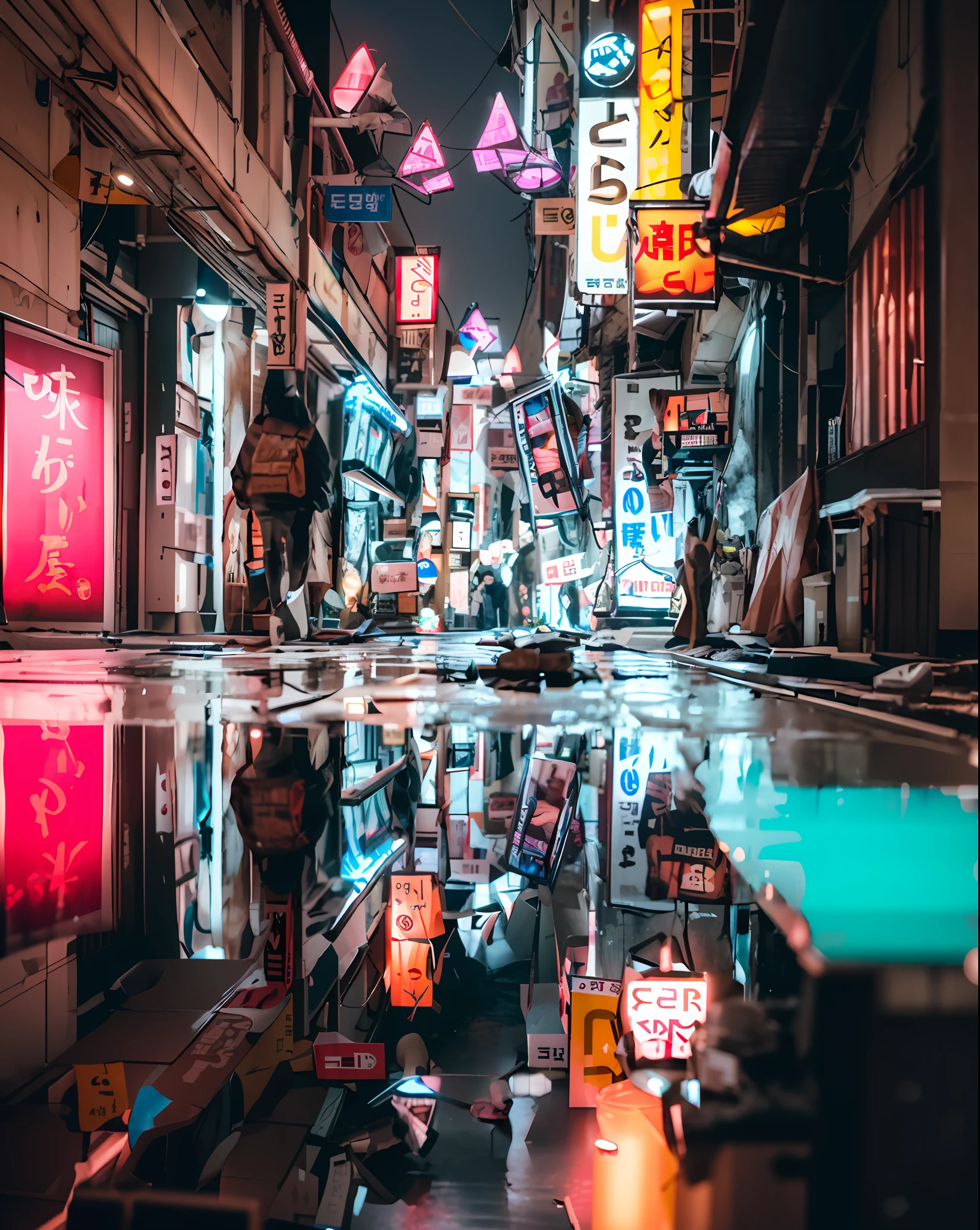 lonely ally in Seoul, cyberpunk city from sci-fi movie, empty street, Korean, Korean signs, intricate, hyper-detailed, realistic, ultra-realistic, high quality, ultra detail, crazy detail, photo realism, 8k
