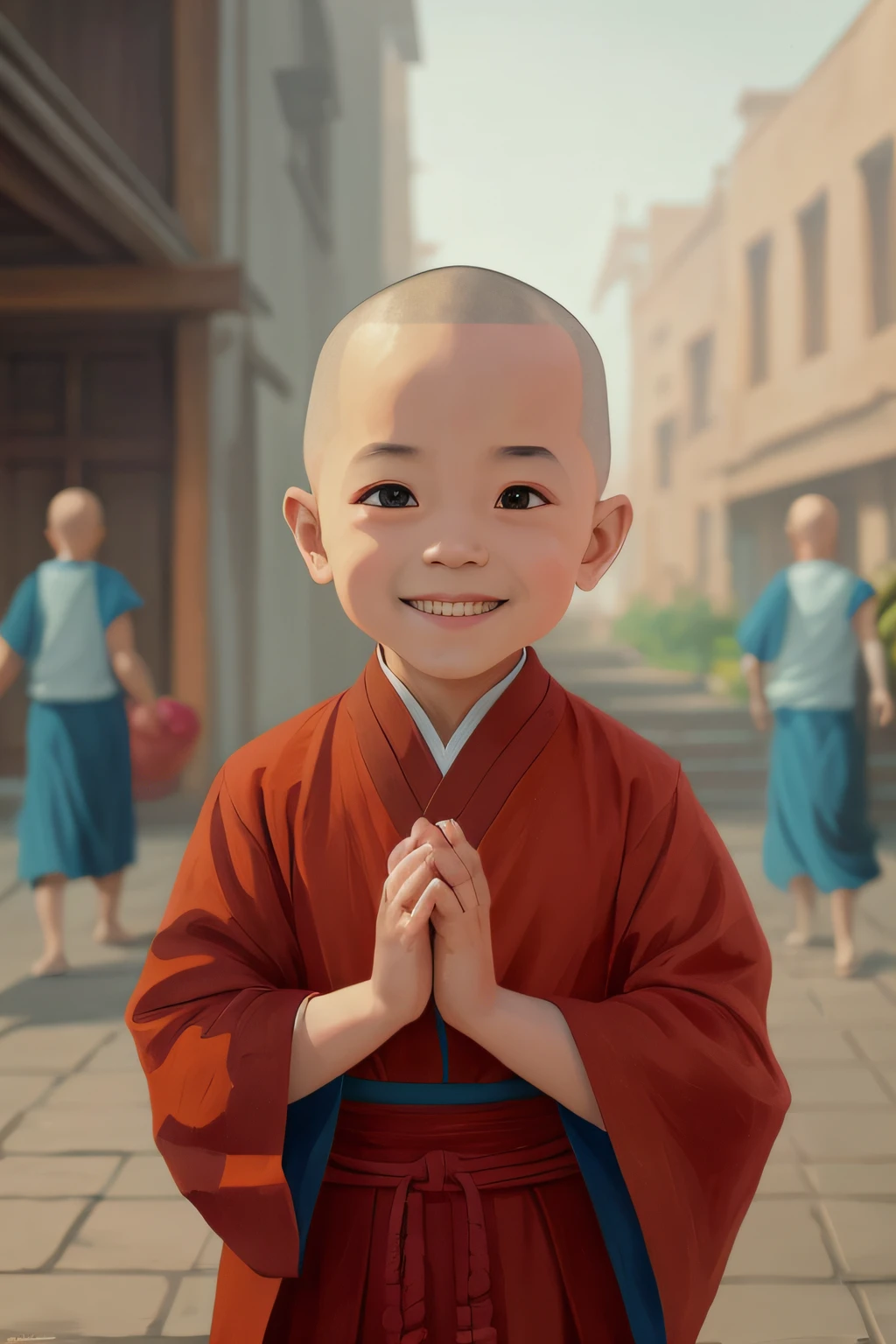 Image of a cute little monk in a monk's robe, lovely digital painting, avatar aang, aang, wojtek fus, yanjun cheng, beautiful avatar picture, childrens art in artstation, Buddhist, digital painted, Yan, Ross Tran 8 K, buddhist monk, a serene smile, inspired by Chen Daofu, inspired by Zhao Mengfu