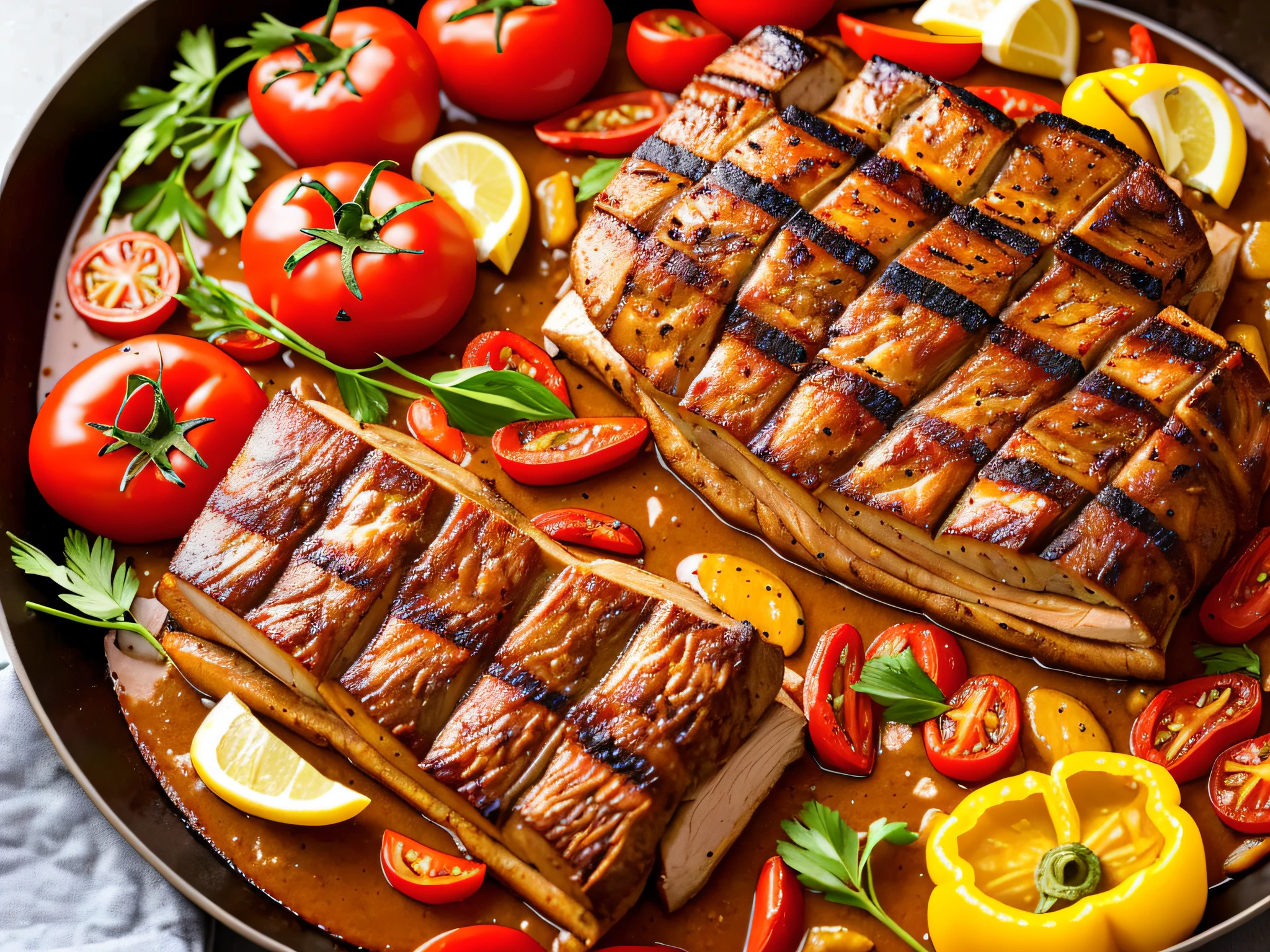 Costillar, Roast with bell peppers tomatoes, pan casero, fuego, chivito asado --auto