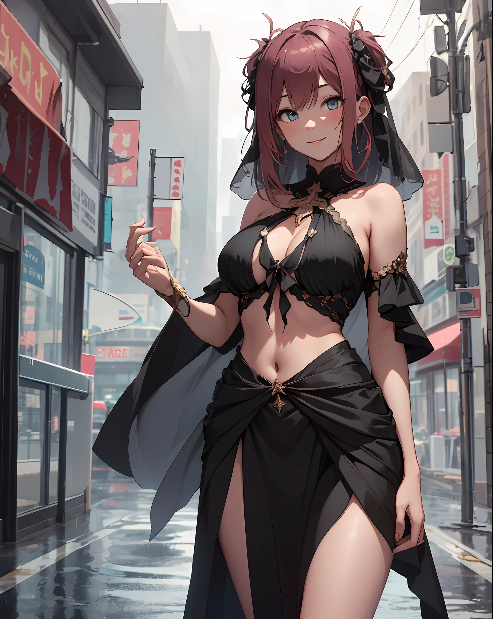 1girl,large breasts,
outdoors,cityscape, street,
black_dress,long_dress,black veil,rain,standing,cowboy shot, light smile,1gril,solo BREAK, 1girl, solo, looking at viewer, (young cute beautiful 18-year-old girl:1.4), 3d face, beautiful girl, Beautiful face, pretty, girlface, kpop idol, supermodel, stunning innocent symmetry face, perfect body, medium breast, slim waist, slim legs, (high detailed skin:1.4), glowing eyes,