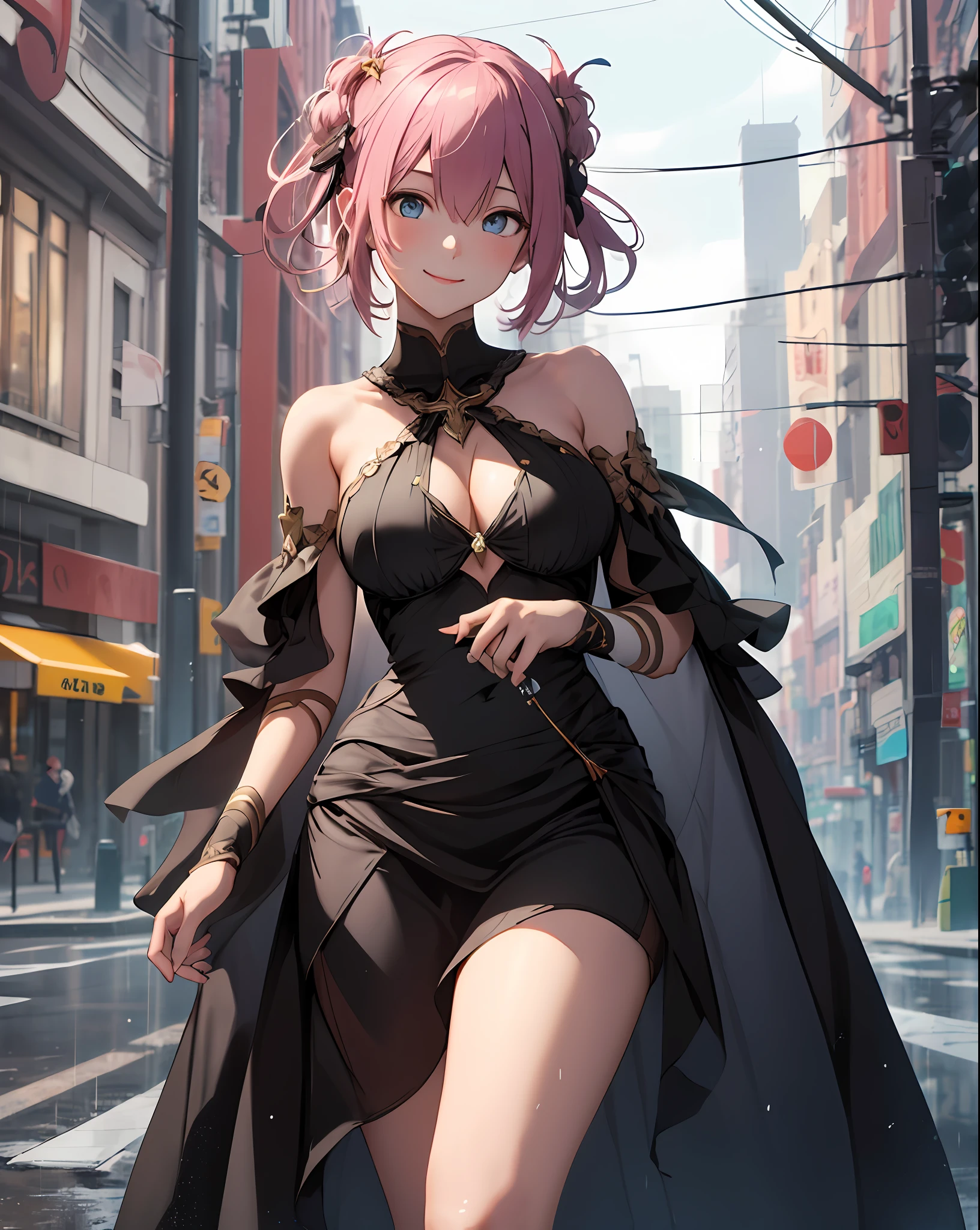 1girl,large breasts,
outdoors,cityscape, street,
black_dress,long_dress,black veil,rain,standing,cowboy shot, light smile,1gril,solo BREAK, 1girl, solo, looking at viewer, (young cute beautiful 18-year-old girl:1.4), 3d face, beautiful girl, Beautiful face, pretty, girlface, kpop idol, supermodel, stunning innocent symmetry face, perfect body, medium breast, slim waist, slim legs, (high detailed skin:1.4), glowing eyes,