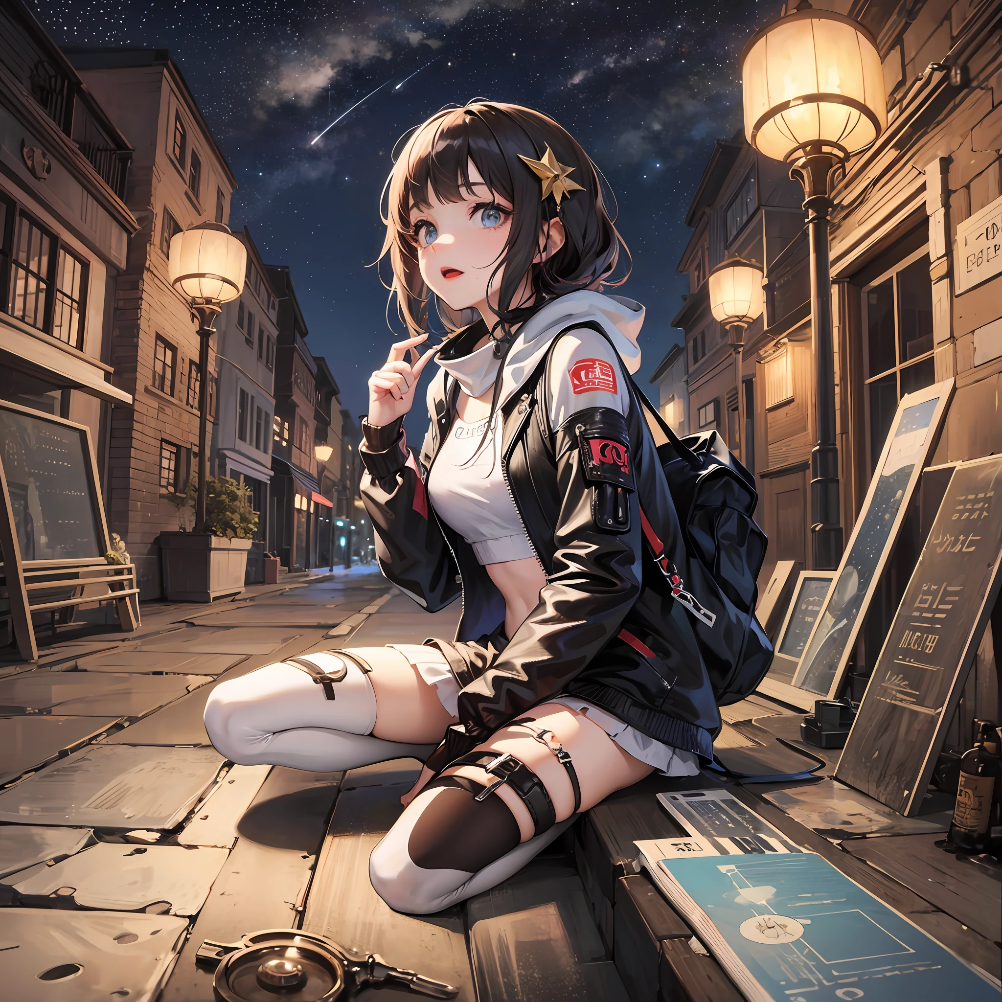 Cute little girl under the stars,tmasterpiece,dystopian,Unreal meets reality, --auto