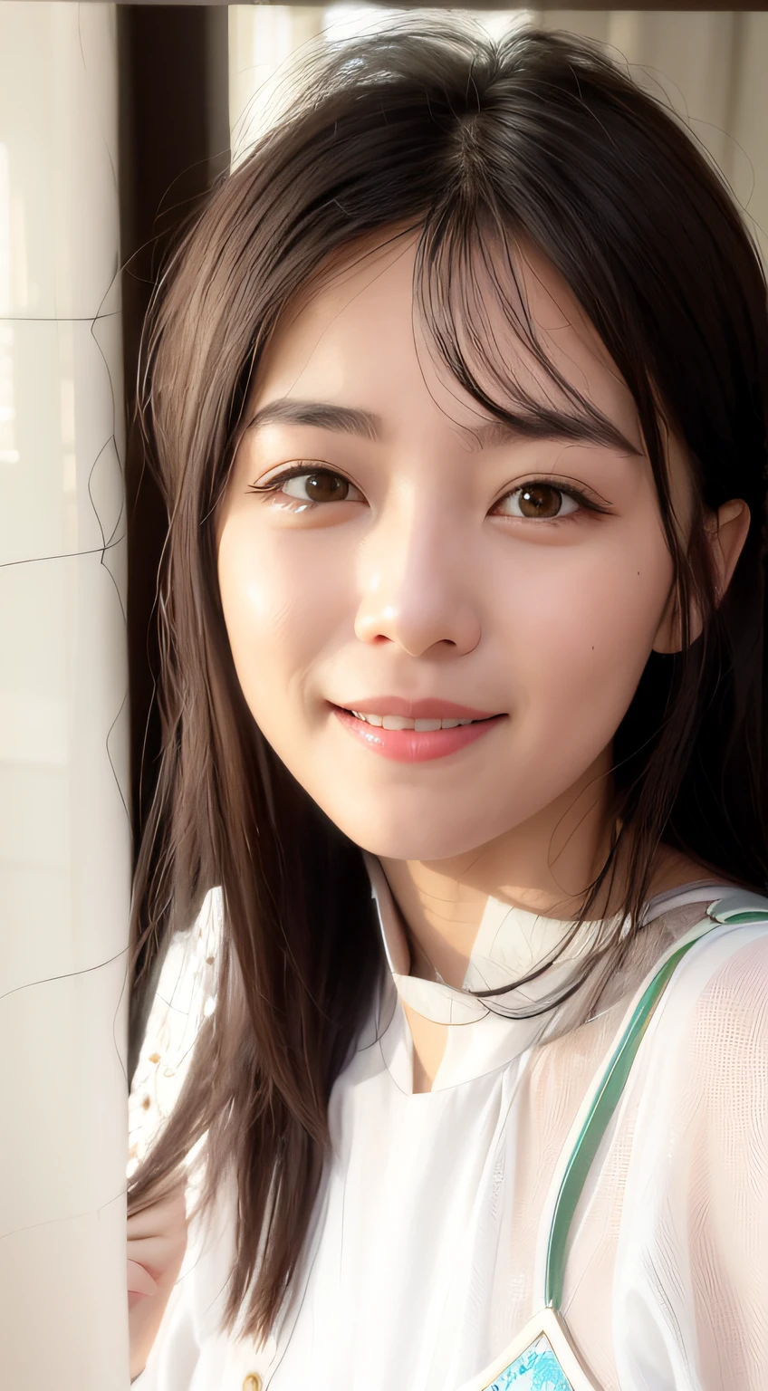 A smile、white clothes、A dark-haired