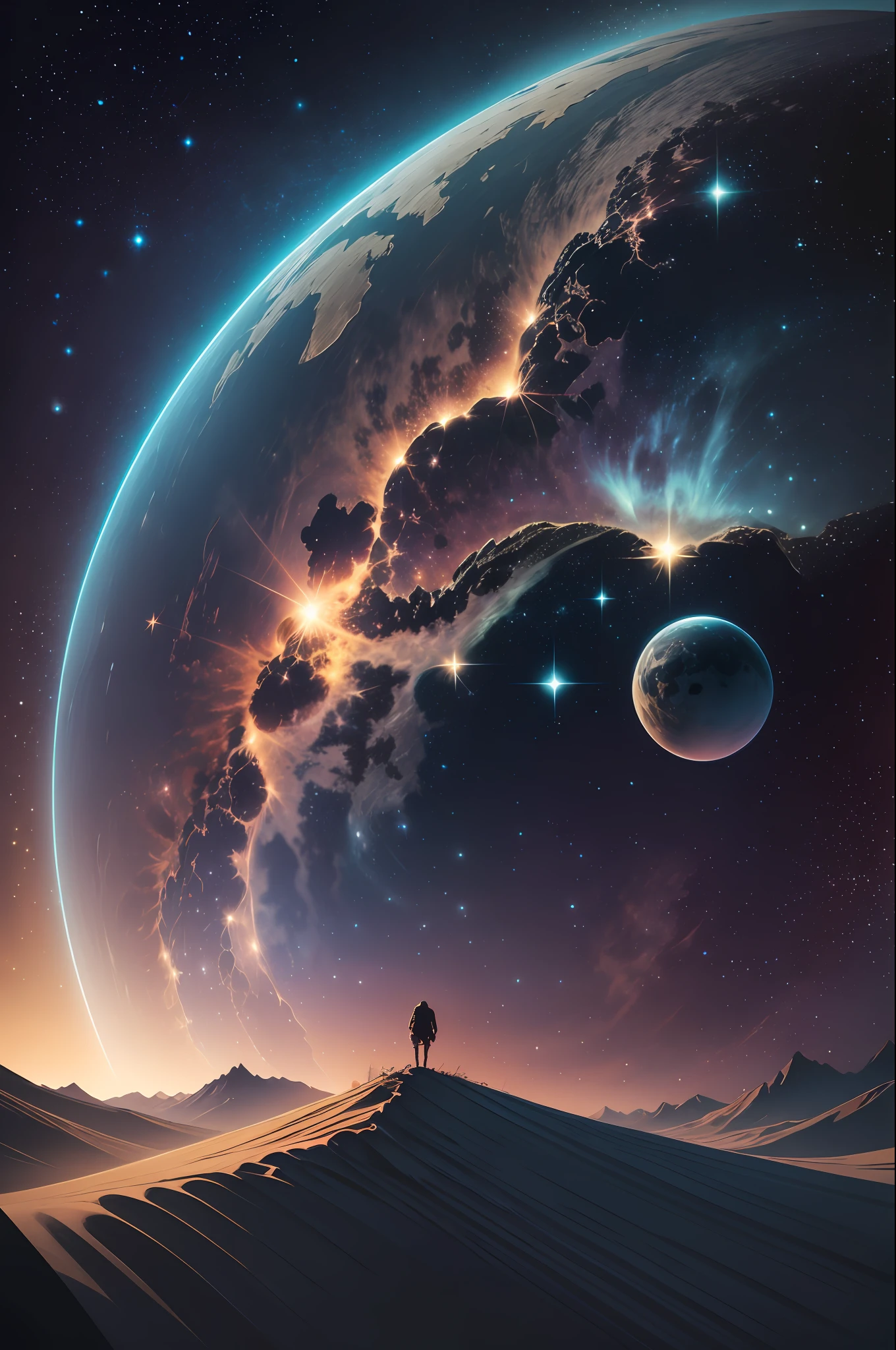 The Starry Sky, o planeta, futurismo, cinematic lighthing, obra-prima tudo visto de cima para baixo --auto --s2