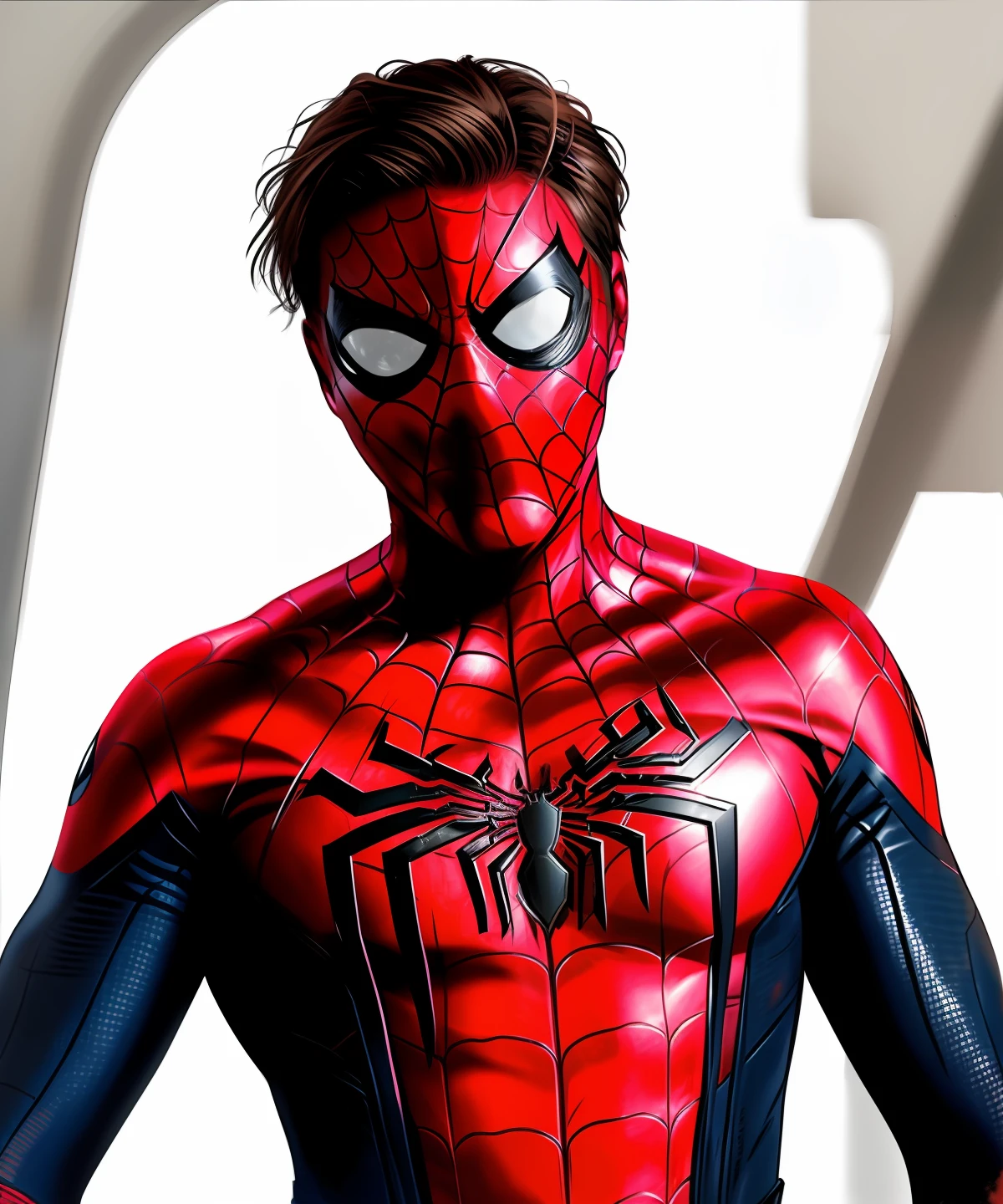 Draw the maskless spider-man with Tony Stark's head