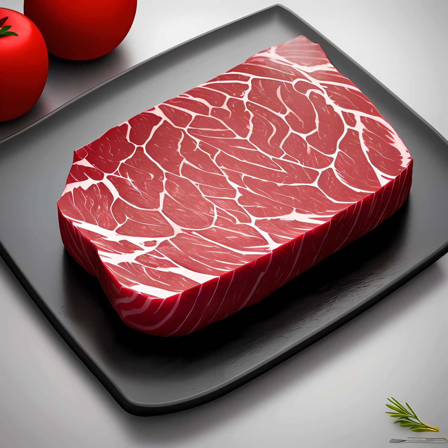 Create an ultra-realistic image of a juicy cut of raw beef fillet, com suaves veias de gordura marmorizando a carne." --auto