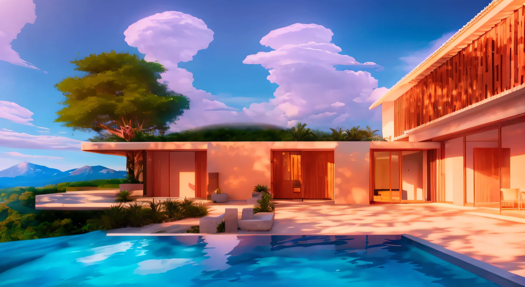 (Ultra Real), (illustration), (alta resolução), (8k), (muito detalhado), (best illustration), , (melhor qualidade), (Ultra Detalhado), (obra-prima), (papel de parede), (rosto detalhado), High standard residence, With a lot of vegetation on the ground, Use Degrade to not leave the image tagged.