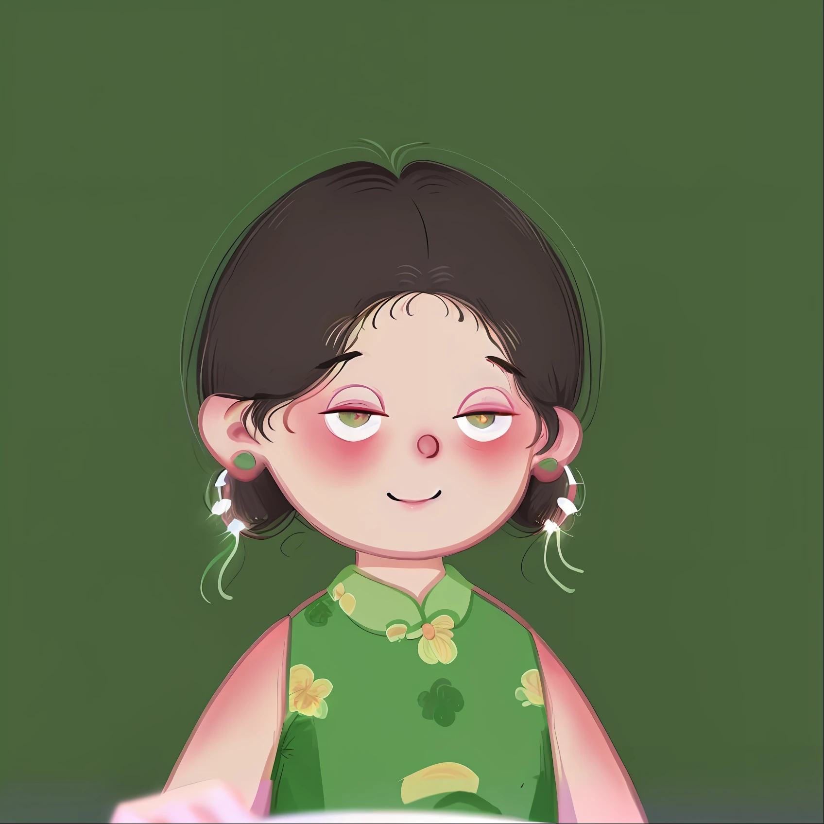 Cartoon girl holding a plate of food in green dress and earrings, lofi portrait, portrait of a small, cute portrait, 🤤 girl portrait, lofi-girl, Chinese girl, inspired by Chen Daofu, demon slayer rui fanart, lovely digital painting, inspired by Mei Qing, Loli, Detailed fanart, Portrait of a cute girl, character portrait of me