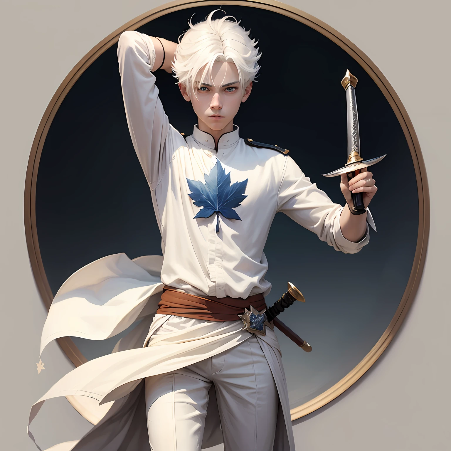 The boy with white hair,In the maple leaf,With a sword --auto