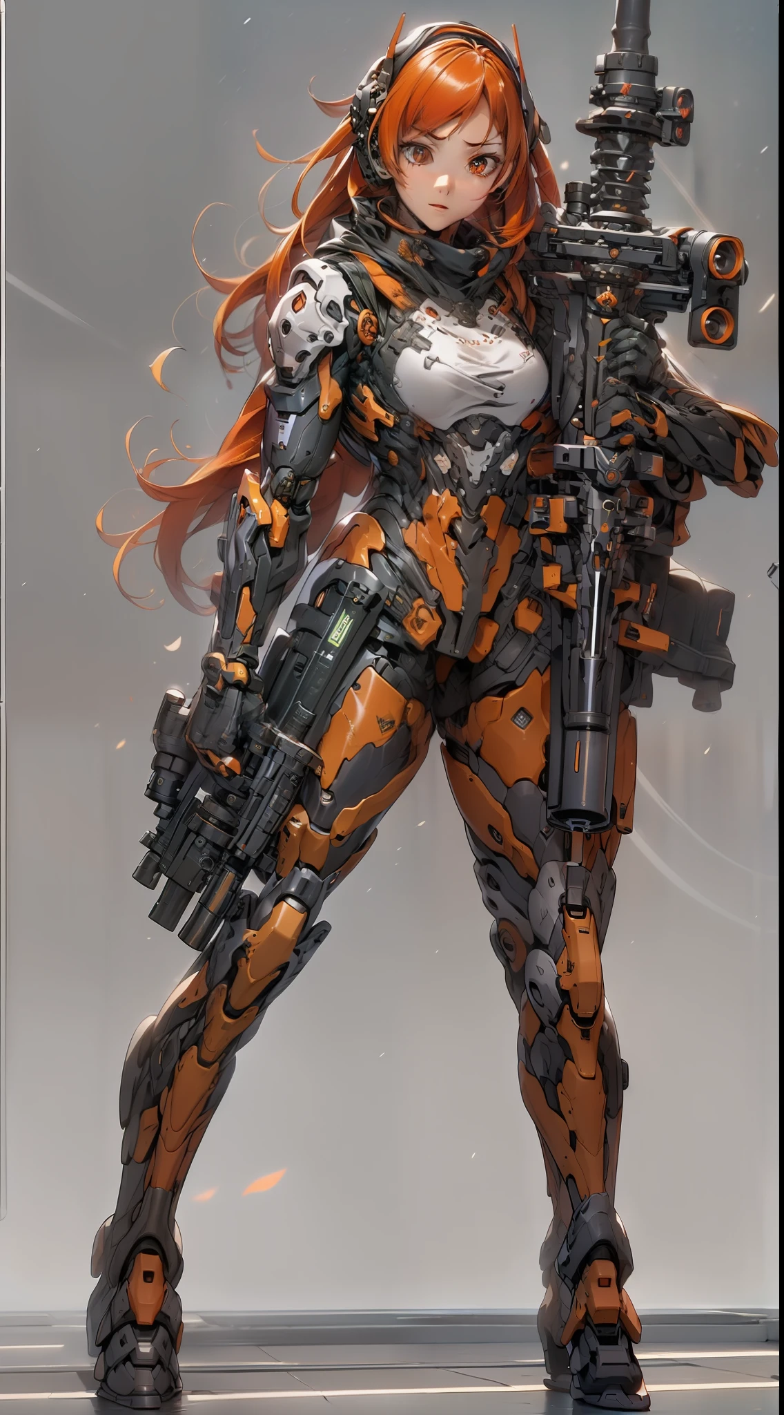 at the battlefield,A mechanical girl,solo,Beautiful facial features,Dark red armor,(Vermilion mech),(Carrying an extra-long sniper rifle),The barrel is thirty millimeters long,(A sniper rifle full of sci-fi colors),It looks very handsome,Action posture,