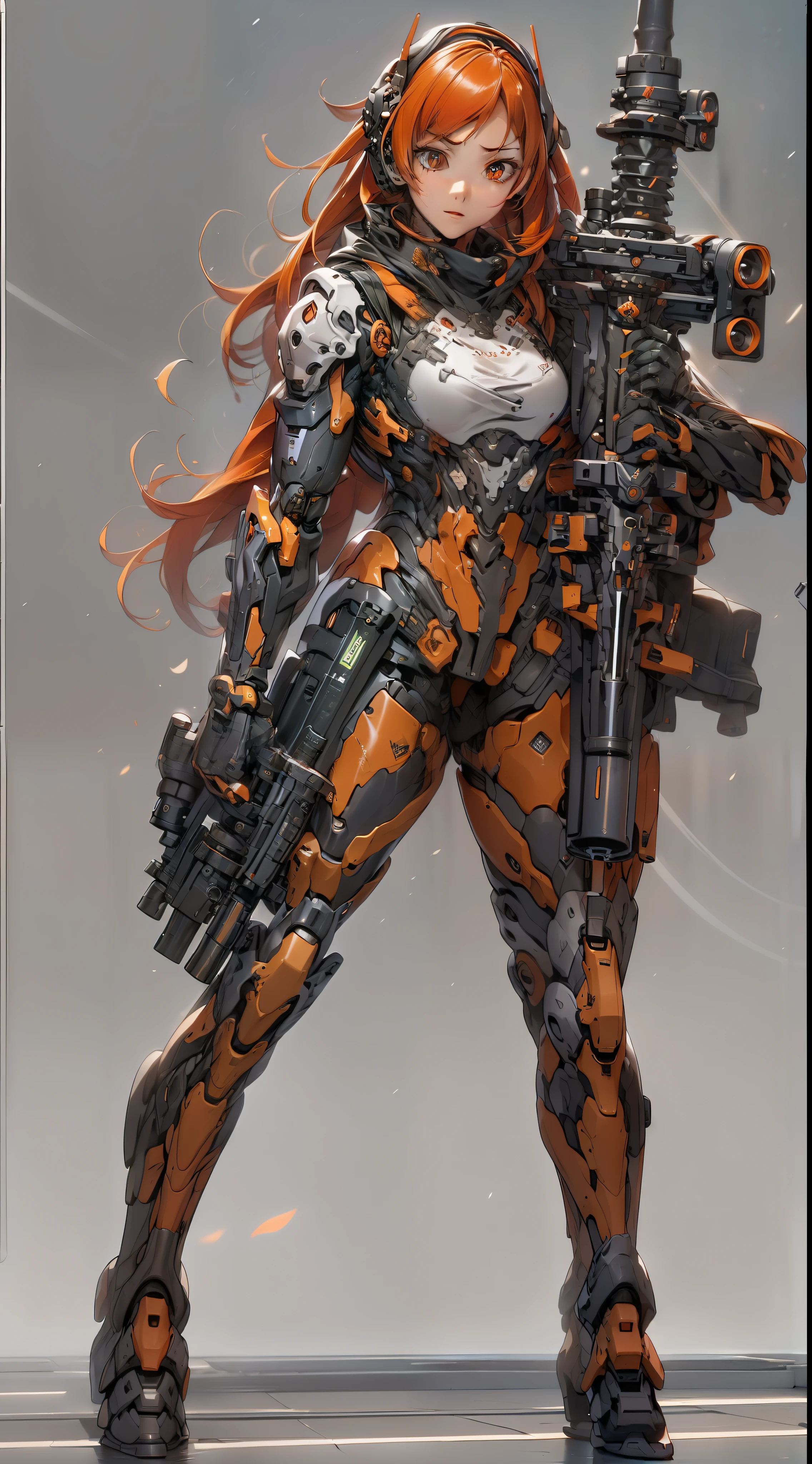 at the battlefield,A mechanical girl,solo,Beautiful facial features,Dark red armor,(Vermilion mech),(Carrying an extra-long sniper rifle),The barrel is thirty millimeters long,(A sniper rifle full of sci-fi colors),It looks very handsome,Action posture,