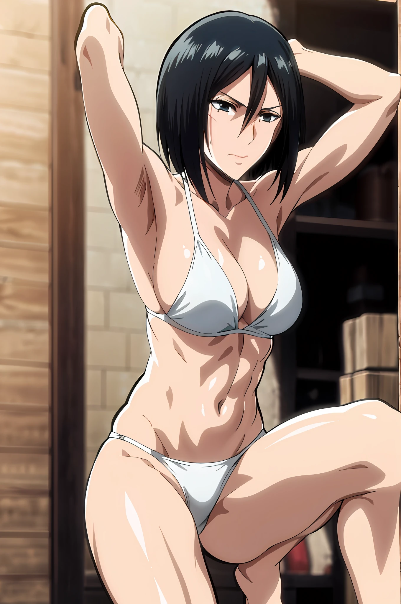 masterpiece, best quality, 1girl, looking at viewer, cute, bikini, seascape, sunlight, big breasts, black eyes, annie leonhart, orange hair,perfect hair, short hair, beautiful detailed eyes, beautiful detailed glow, lots of glow, arms behind head, embarrassed, (upper body:1.4),attack on titan,perfect body,perfect mouth,arms up,latex,solo girl,1girl,cute,cowbot shot,sexsual expresion,propotional body,sexy pose,squatting,sexsual body,beautiful eyes,beaufitul face,perfect body,perfect background,beaufitul mouth,beaufitul armpit