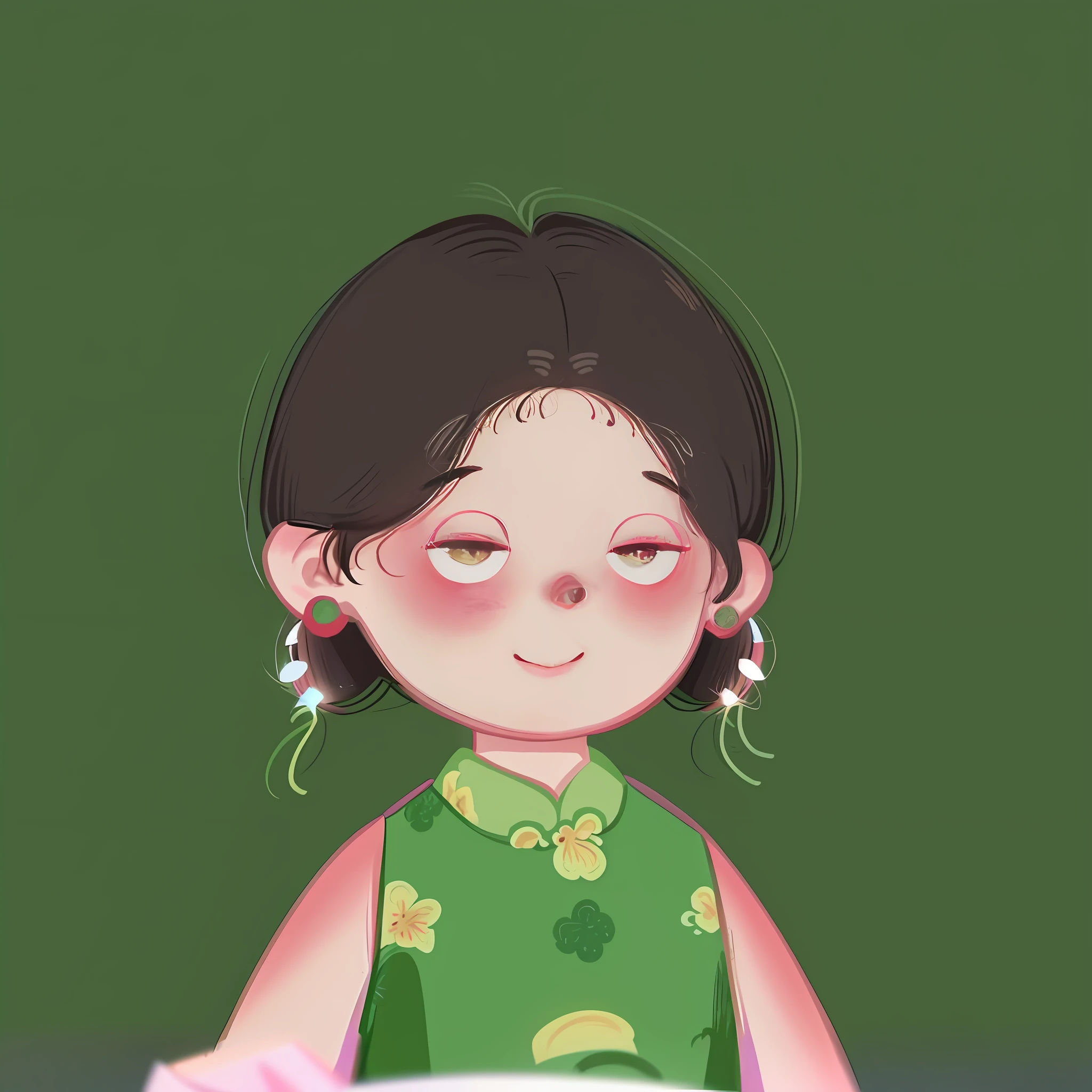 Cartoon girl holding a plate of food in a green dress and earrings, lofi portrait, portrait of a small, cute portrait, 🤤 girl portrait, lofi-girl, Chinese girl, inspired by Chen Daofu, demon slayer rui fanart, lovely digital painting, inspired by Mei Qing, Loli, Detailed fanart, Portrait of a cute girl, character portrait of me