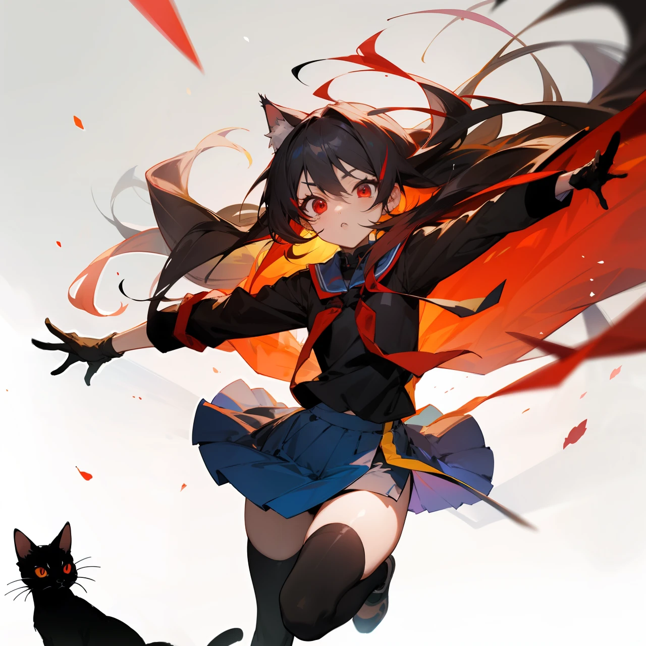Cat lady，Superskirt，Stockings，whaite hair，Red eyes，Long-haired anime