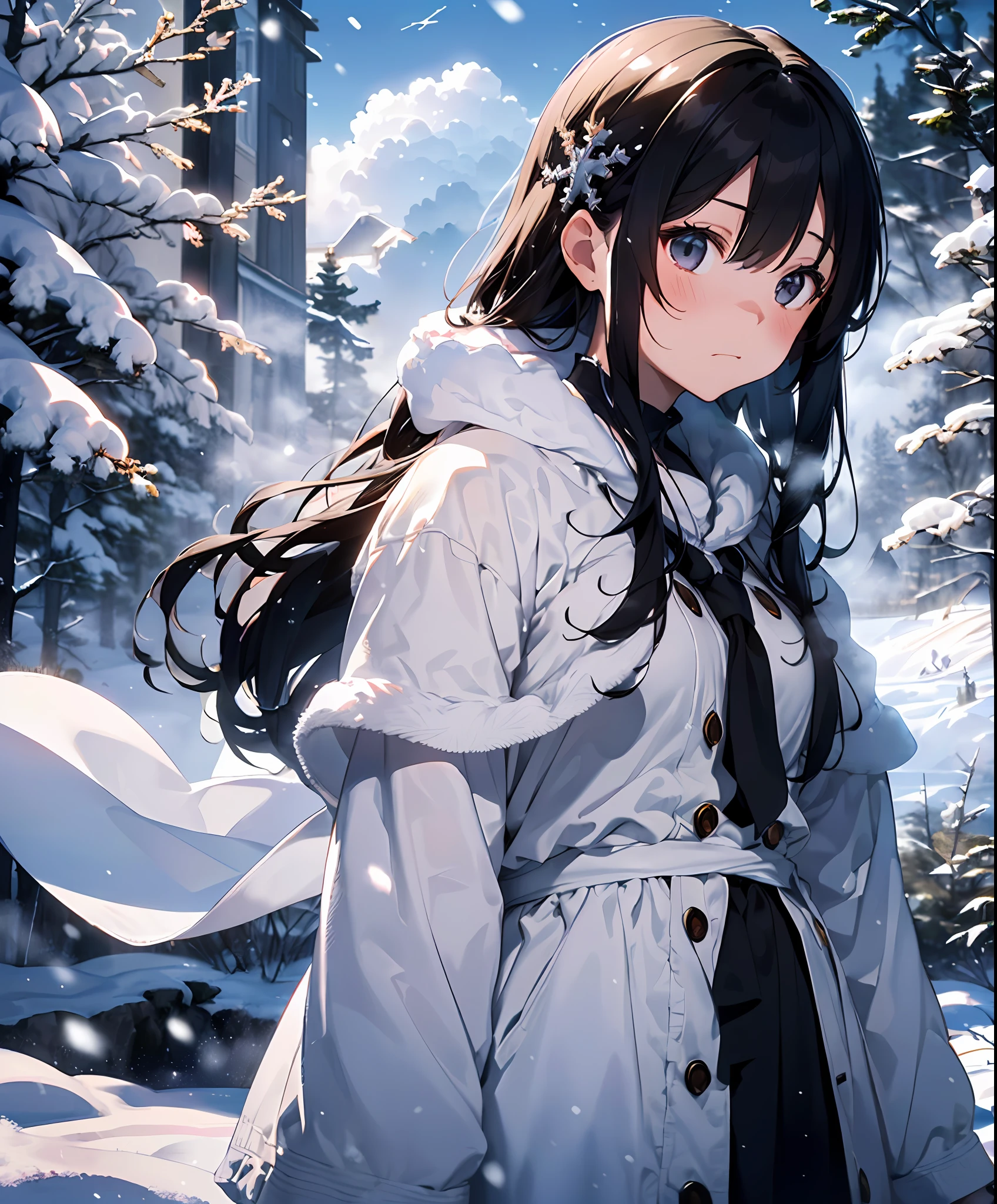 Masterpieces, (Illusion: 1.5), The Ghost of a Beauty, The Dead, (((Cloudy Day)), ((Snow Day)), ((Death Dress)), (Kyoko), (Forehead Eboshi), (Forehead Eboshi), (Dream: 1.5), (Snowy Forest), (Dream: 1.5), Scary Dream, ((Dense Fog: 1.8)), ((Dry Ice)), (Foggy: 1.5), (Snowstorm: 1.5), In the Deep Forest, (Falling Snow: 1.5), Beautiful and Beautiful, (((Sea of Clouds)), (Above the Clouds)), Night, (Pitch Black Darkness), (Reflected Light of Snow), Long Black Hair, Hair Luster, Snowflake, Snowflake Hair Ornament, Snow Mountain, Full Body, Black Hair Flying in the Wind, ((Cloudy)))), Jet Black, (White Sigh: 1.5), Feet, (Hidden by Snow Smoke: 1.5), (Snow Smoke), (Sigh: 1.5), (Anger), (Sad), (Melancholy), (Pale Flame), (Foxfire), Wallpaper, Photorealistic, 4K, Real