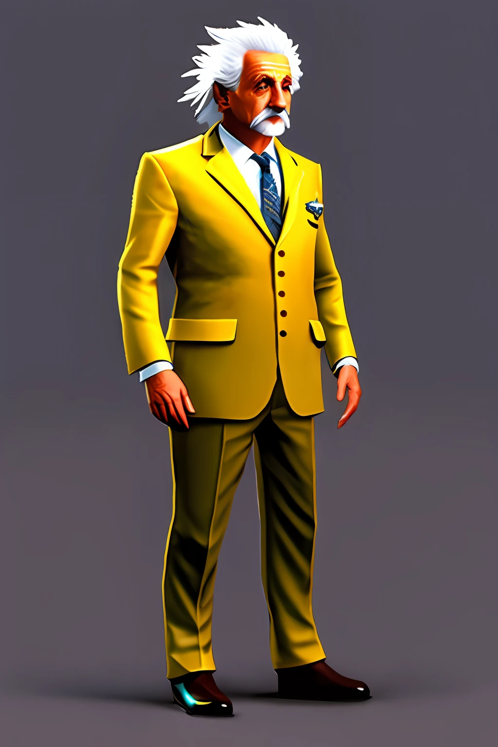 cute Albert Einstein suit for game, concept ART, T Pose, reference sheet