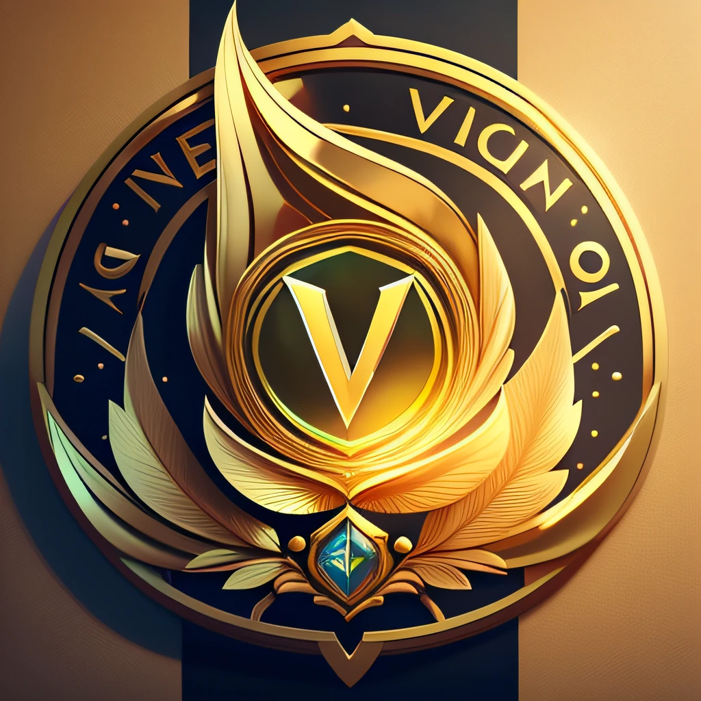 I need you to make me a logo for Victoria Vision , onde V deve ser destacado, com fonte facil de compreender em prata, perto e dourado, e o circulo que o envolve uma fina camada em alguma cor escolhida por voce para destacar as palavras --auto
