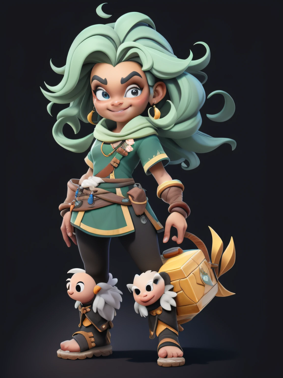 1 bonita de cabelos compridos,Corpo inteiro como,(Q version of European and American cartoons,3D model rendering,Primitive barbarian style),Arqueiro magro,floral decoration,barbarians,Estilo Clash Royale,Cartoon template rendering,poli baixo,olho altamente detalhado、cara bonita,Mini Dwarf,Detalhes complicados,full body standing painting,Backgrounid branco,tmasterpiece,melhor qualidade,best resolution,8k