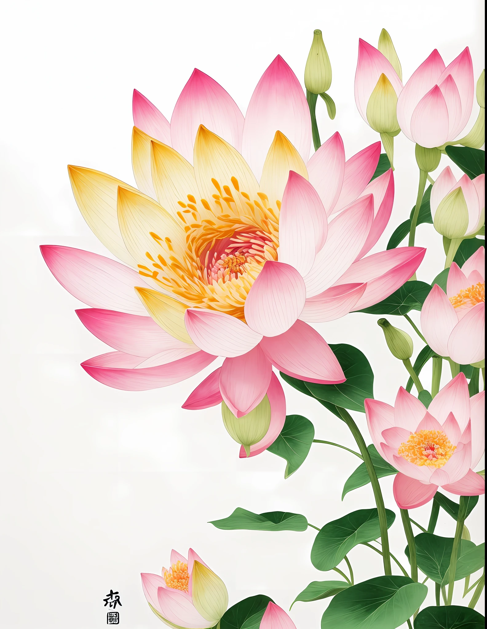 Chinese painting style,There is a pink flower,lotuses, Chinese painting style, finely detailed illustration, full-colour illustration, , pink flower,depicting a flower, super detailed color art, ultra clear details,petals,