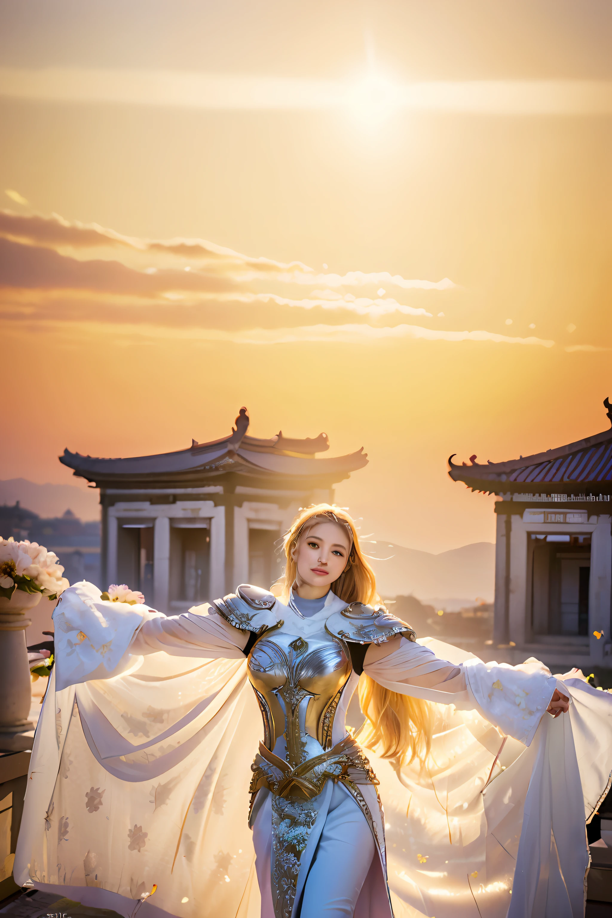 (8K, best quality:1.2), (masterpiece:1.37), (photo, photorealistic:1.37), (ultrahigh-res), half body, walking pose, shot from front, slow motion, female paladin wearing the full body, (light silver armour:1.2),(ornately decorated armor), (insanely detailed, bloom:1.5), (highest quality, Alessandro Casagrande, Greg Rutkowski, Sally Mann, concept art, 4k), (analog:1.2), (high sharpness), (detailed pupils:1.1), detailed face and eyes, Masterpiece, best quality, (highly detailed photo:1.1), (long blonde Hair, ponytail,ecstatic:1.1), (young woman:1.1), sharp, (perfect body:1.1), realistic, real shadow, 3d, (temple background:1.2), arms crossed over the chest
photographed by Canan EOS R6, 135mm, 1/1250s, f/2.8, ISO 400