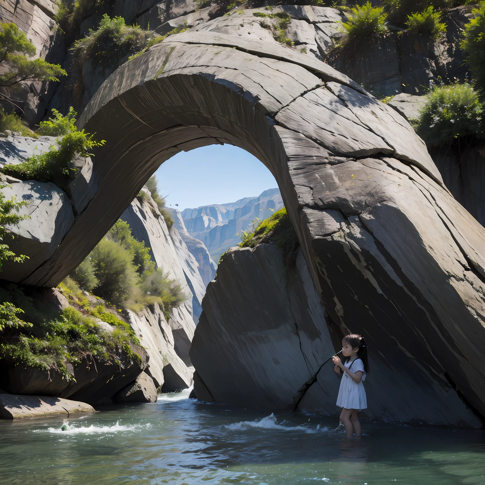 Canyon, river, bird, big tree, little girl --auto