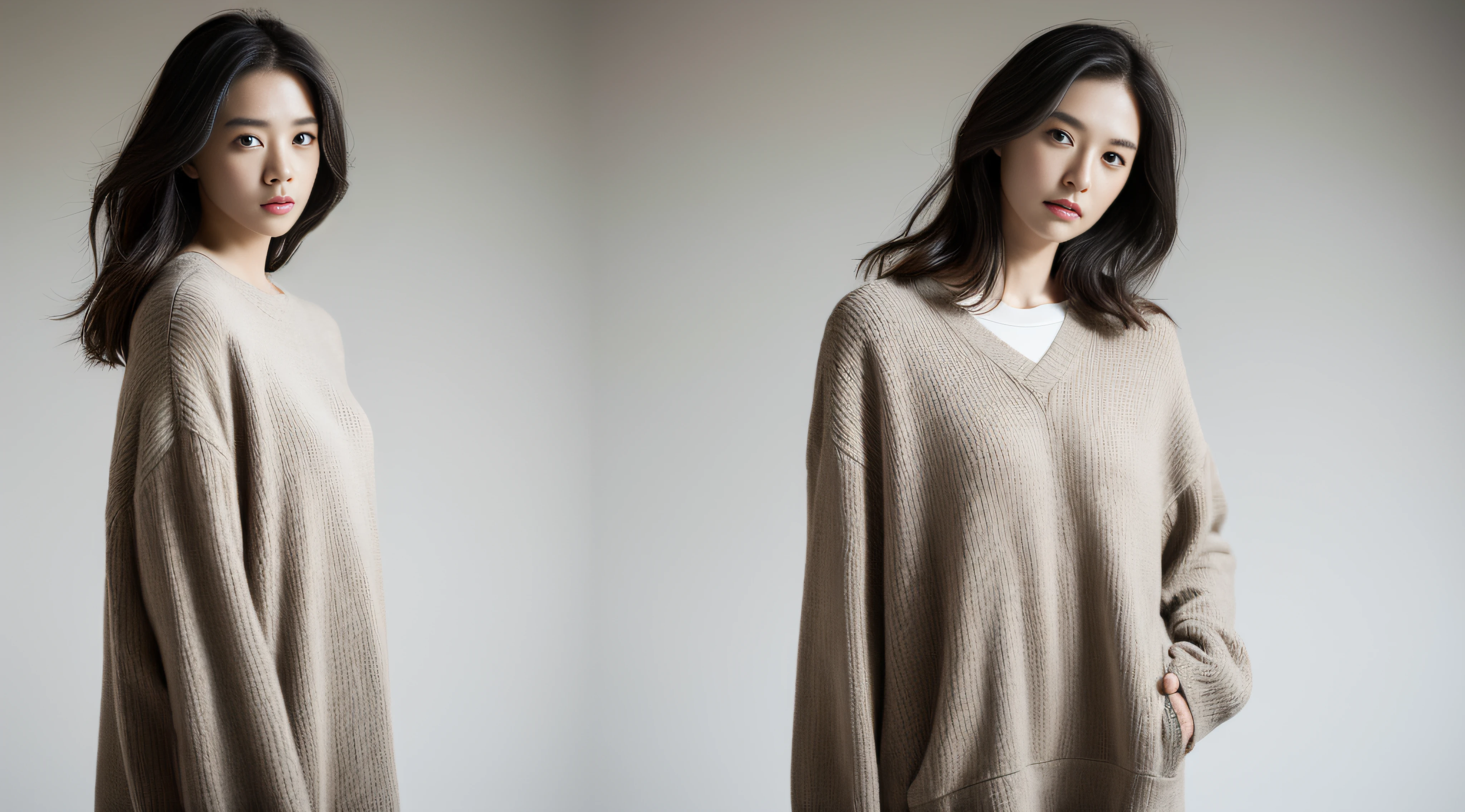 realisitic、masuter piece、Beautiful Korean Model Woman,studio shoot、Standing Pose、Emotion Lighting、emotive、Shade lighting
