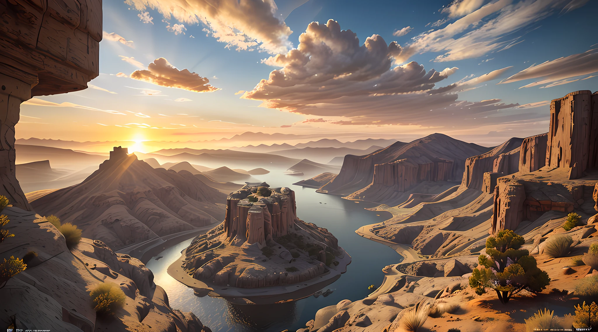View from the pilot's seat of a spaceship with a very large window. Fly over an uninhabited mountainous desert planet with craters, gray and orange skies. The image must be a highly detailed digital photograph that captures the intricate design of the spacecraft. hyper realistic fantasy photography ,clear focus, studio photography, WLOP and Silver Ai Art, stunning masterpiece, fantasy art, fantasy visual key, fantasy photography, sunbeams, cinematic lighting, beautiful, ultra detailed 101K resolution, 3d shading, unreal engine 5, sf, trending on artstation, sharp focus, studio shot, intricate detail, highly detailed