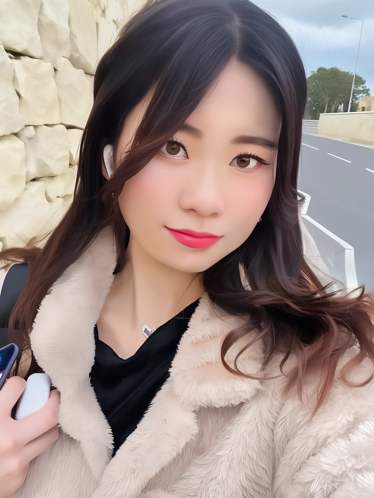 Alafed woman with mobile phone in hand standing by wall, louise zhang, xision wu, xintong chen, headshot profile photo, wenfei ye, 2 8 years old, a young asian woman, chiho, chengyou liu, Korean Woman, 2 7 years old, 2 9 years old, Chinese Woman, Chinese girl, asian female