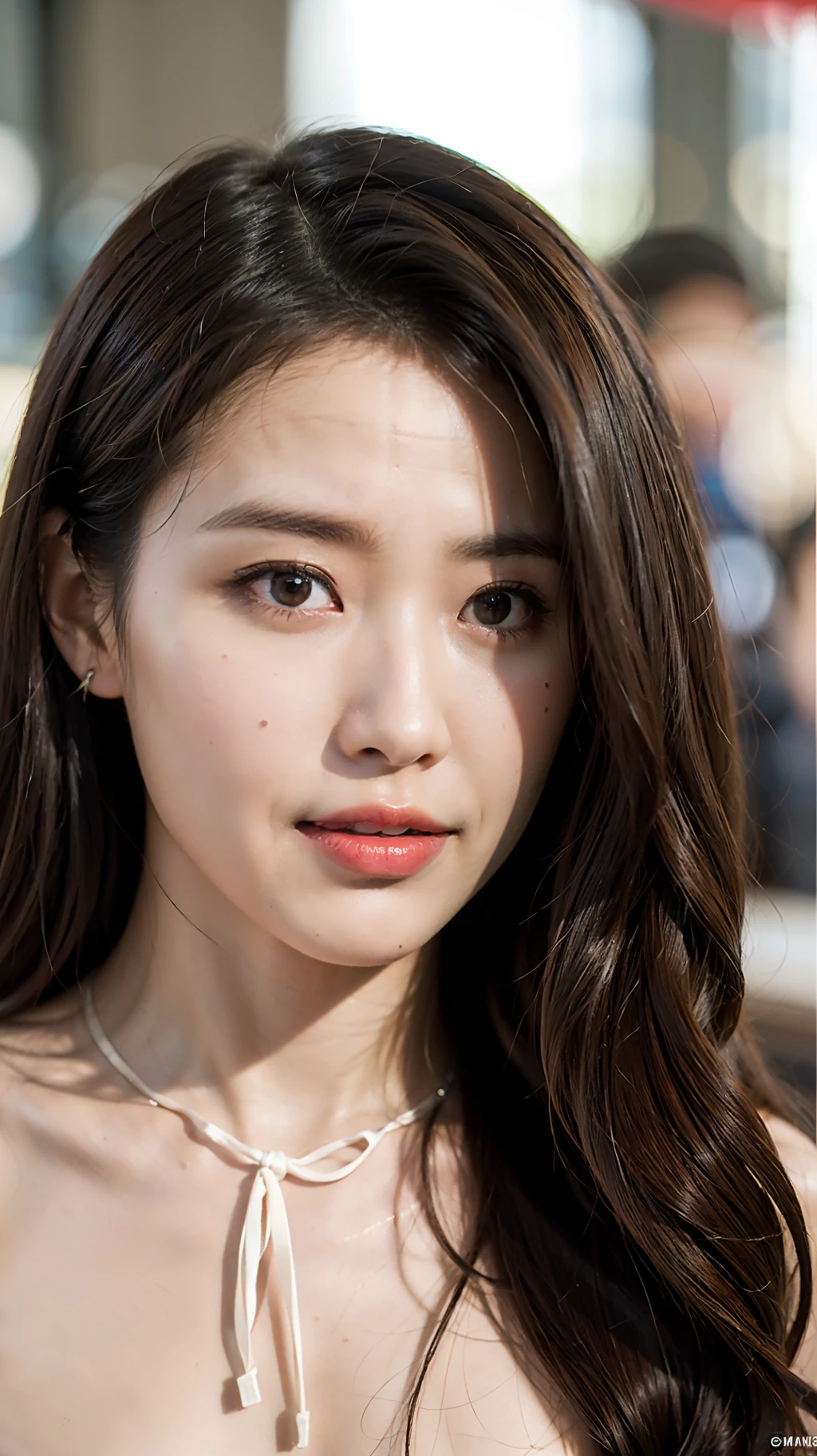 (NSFW:1.4),(RAW photos,best qualtiy),(realisticlying,photograph realistic:1.2),a close up portrait photo,
1. Maturity, Mall rooftop café, exteriors,
ssmile,(highdetailskin:1.4),
puffy eye,ornate hair,Air bangs,Brown-black hair,
White opaque shirt,neck bowtie,Pure red pleated skirt,
gentlesoftlighting,high high quality,((eye glass))