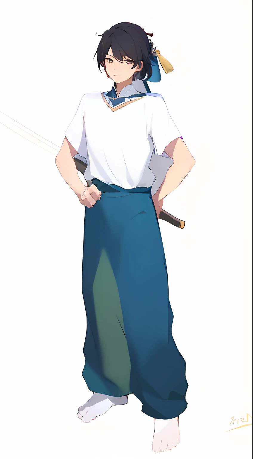 The image of Alphard sitting on the bed and a man dressed in blue, zhao yun, Inspired by Cao Zhibai, Inspired by Huang Shen, inspired by Li Gonglin, full-body wuxia, Inspired by Hu Zaobin, inspired by Fan Kuan, inspired by Zhao Mengfu, inspired by Yang Jin, Inspired by Zhao Yuan