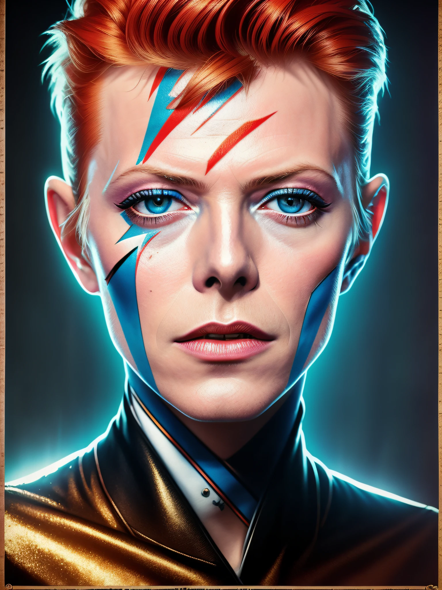 (8k, RAW photo, best quality, masterpiece:1.2) DAVID BOWIE, VHS effect, (poster:1.6), poster on wall, nostalgia, movie poster, portrait, close up (skin texture), intricately detailed, fine details, hyperdetailed, raytracing, subsurface scattering, diffused soft lighting, shallow depth of field, by (Oliver Wetter)