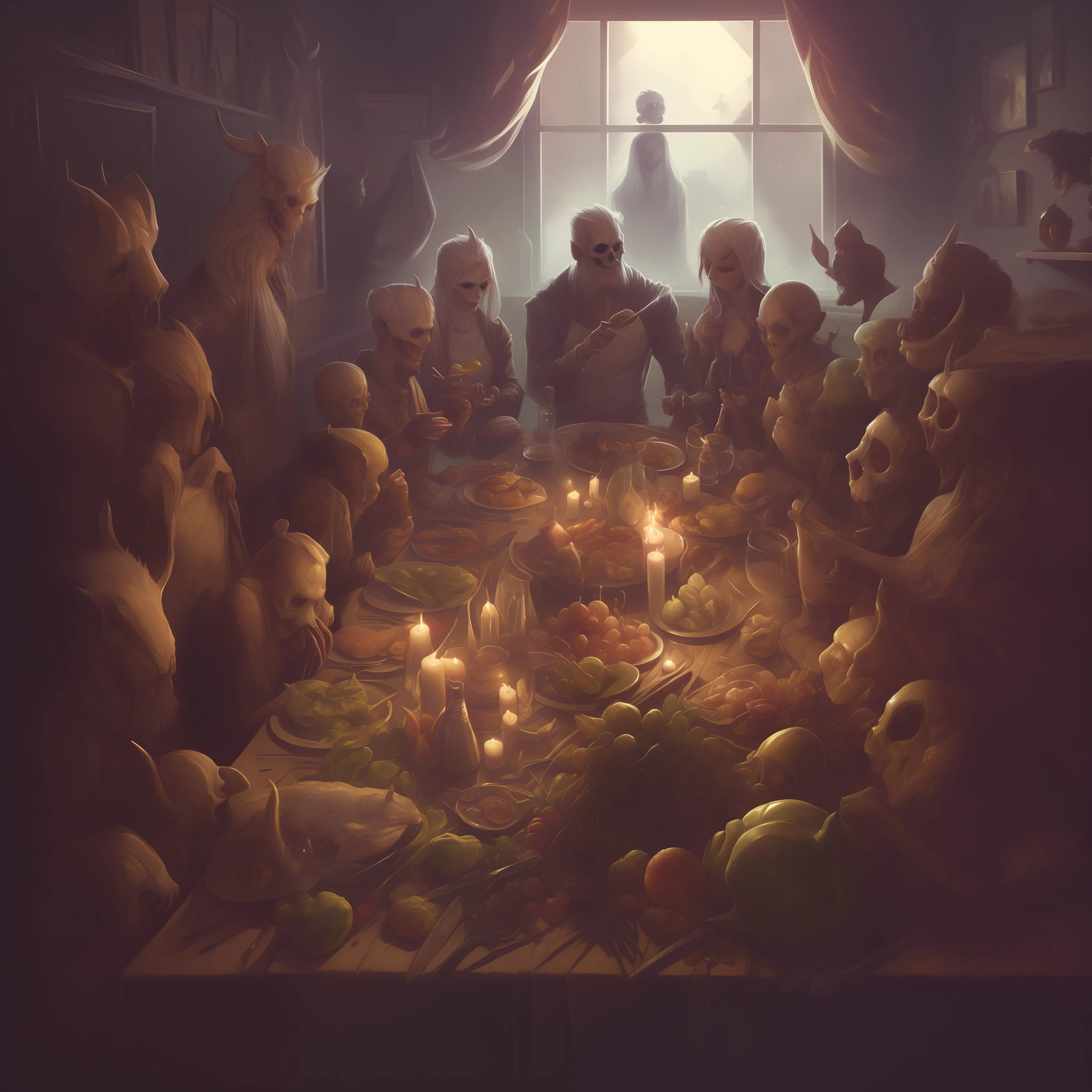art by apterus. Ghouls family having a dinner,(ohwx aesthetic)