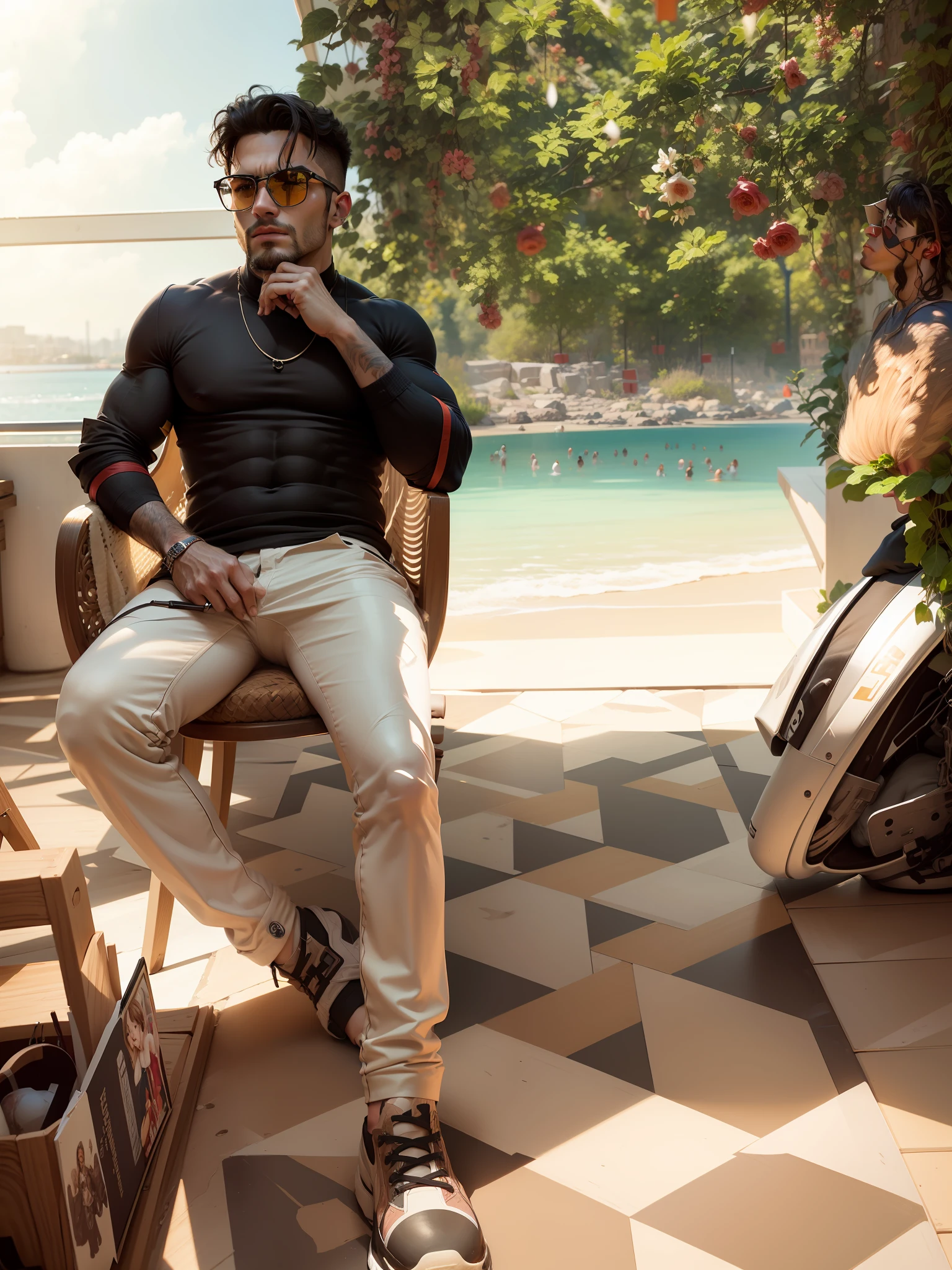 Hot ,  , deep cleavage, muscular man, realistic man