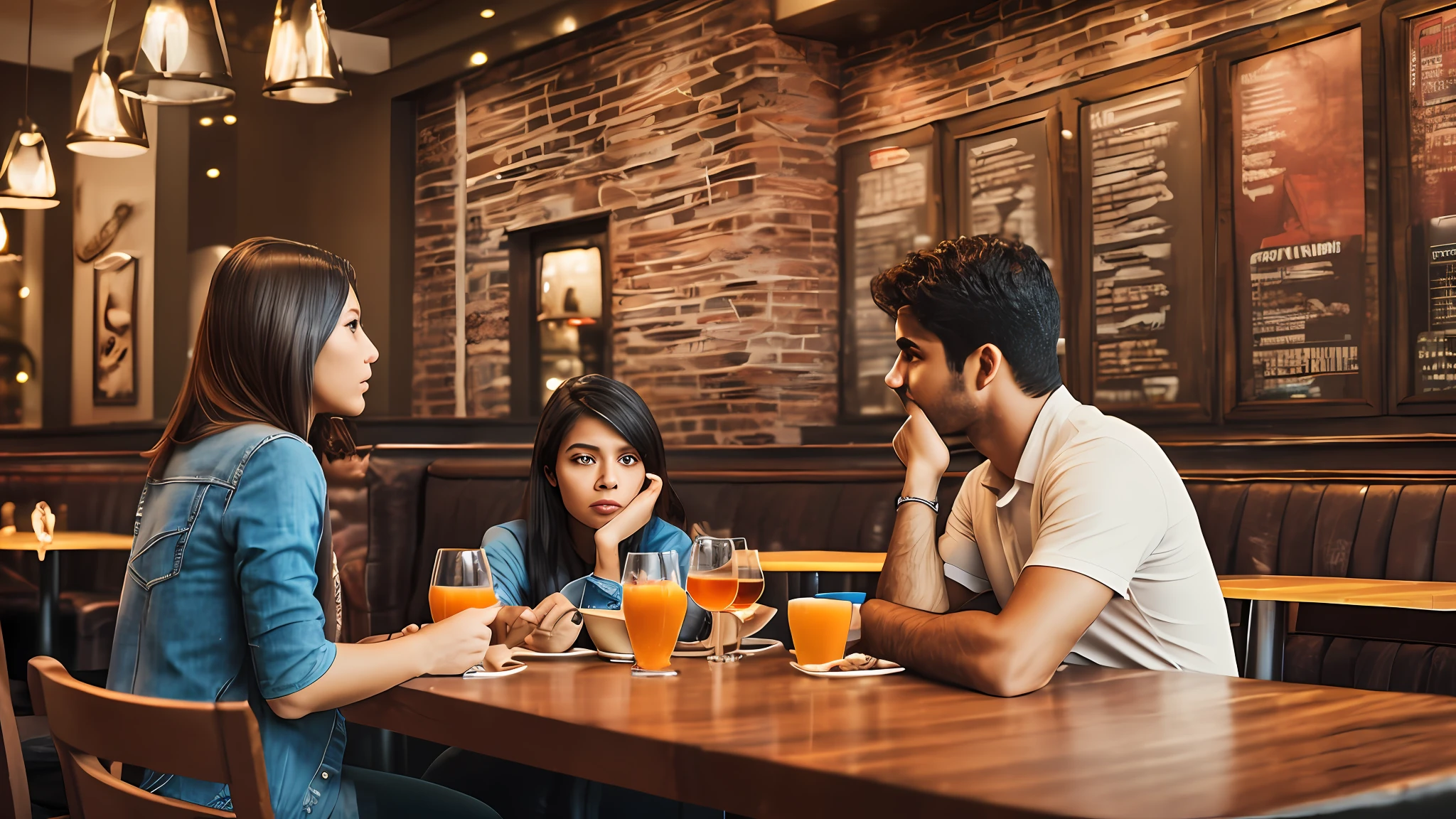 people looking at each other in a restaurant, cinematic shot, fantasy, low saturation, vignette, [hdr] --auto --s2