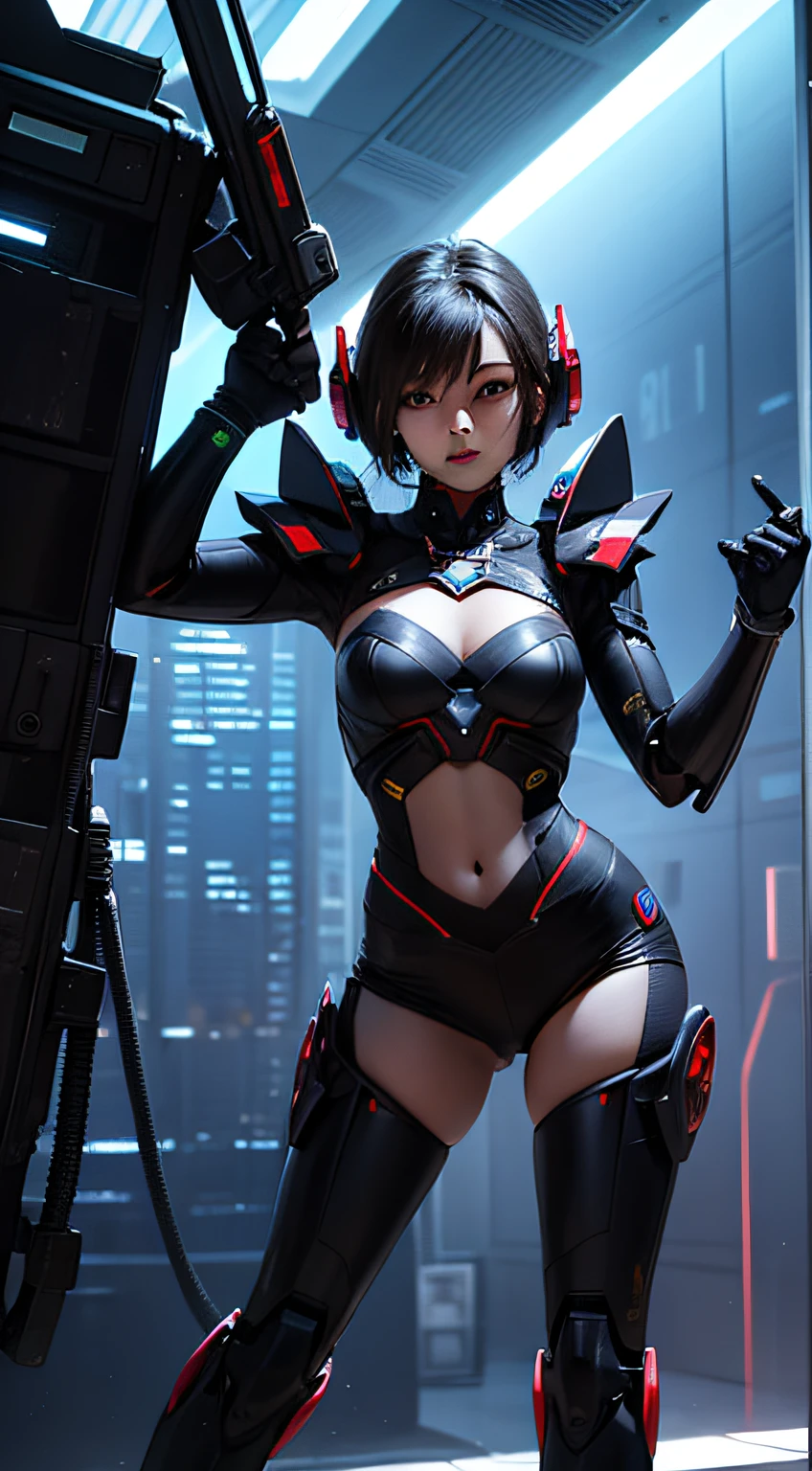 female mecha，Raised sexy，Stand up，sense of science and technology，cyber punk perssonage