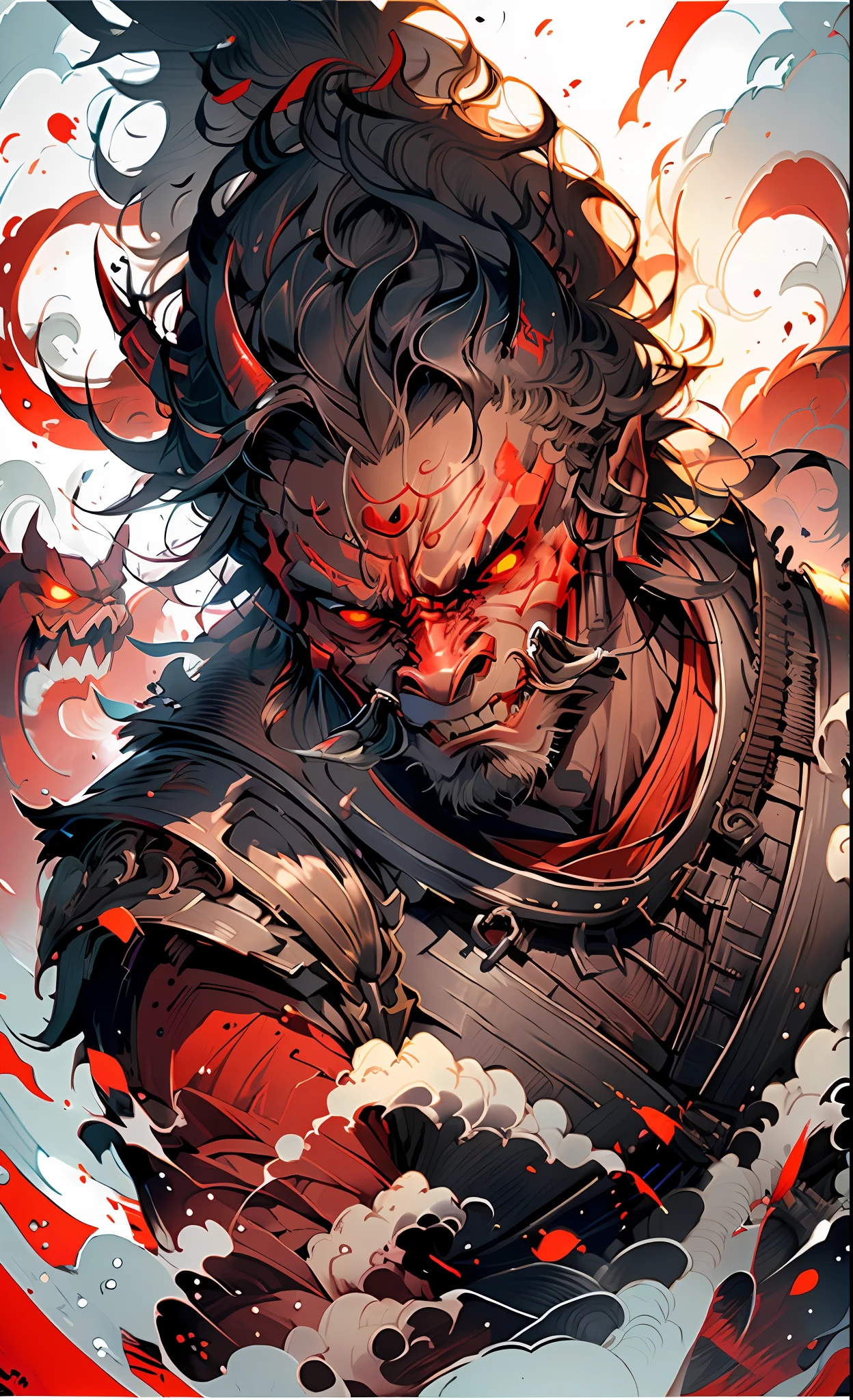 A samurai wearing a red oni mask