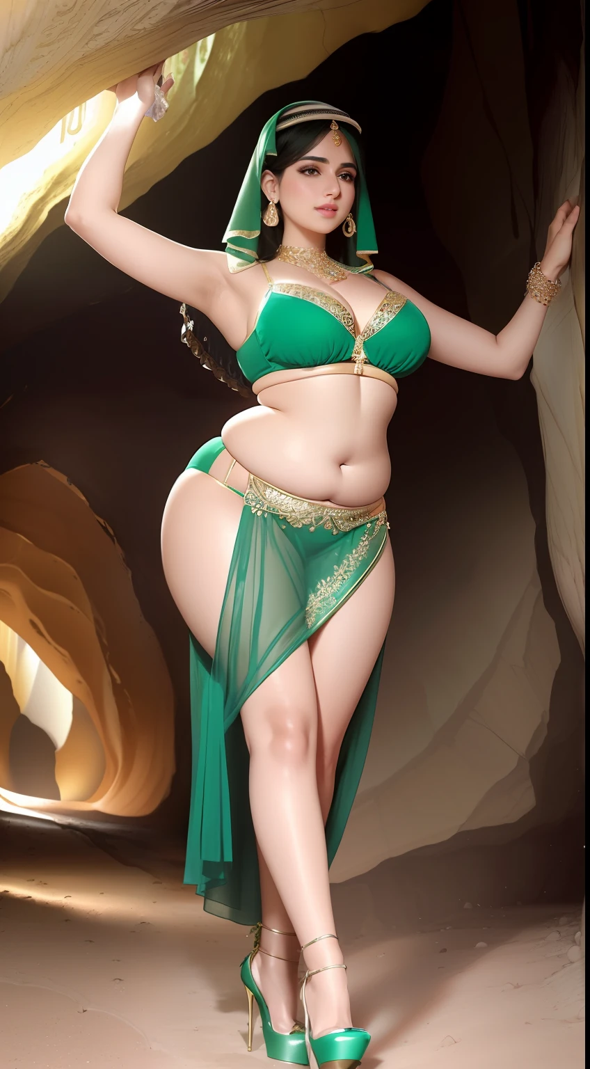 perfect face beautiful (arab:1.5) doctor in lace bra and saree wlop perfect full HDR body exposed midriff highleg (flat chest) curvy indian (armpits:1.4) bellydancer 8k chubby high res knees ankles , (plump:1.2) , cleavage (shiny skin:1.2) (full body shot:1.5) (high heels:1.5) lace bra walking down a path thong(cave:1.4) (green theme:1.3)