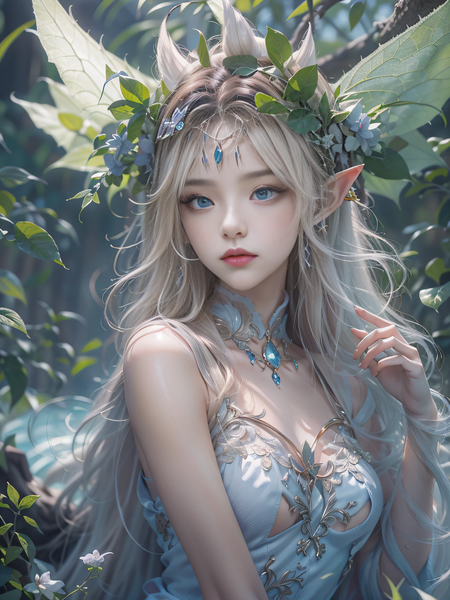 Red and purple dream color system、Sense of fate、top-quality、Master Layout、illuminating、full body Esbian、Tsurime,blond woman in a,a blond,Blue eyes,A spring in a dense forest、elvish、Dressed in a fairytale costume、((small tits,Thin leg,skinny thigh)),Water Fairy、ethereal fantasy、Fairy Tale Aesthetics、astral fairy、beautiful and elegant elf queen、ethereal fairy tale、beautiful ancient frost witch、 Fantasy aesthetics、Conversations with Women Explorers,Doing,fairy tale core、Anime Cosplay、ethereal beauty、Fantasy Art Style、Anime girl cosplay、ethereal fantasy、beautiful fairies,The deepest part of the jungle,extremely detailed eye and face、beatiful detailed eyes,